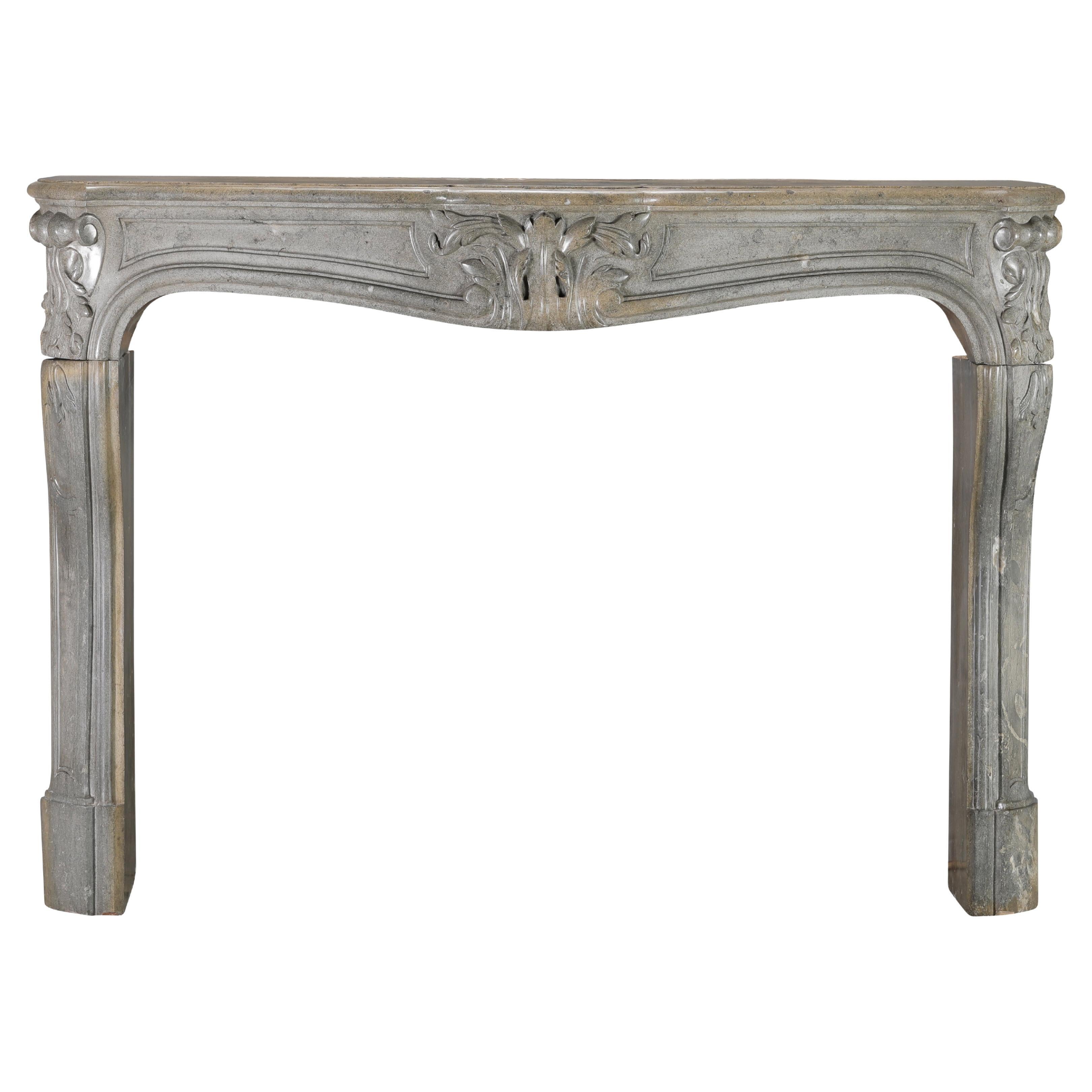 French Regency Fireplace Surround in Bleu-Grey Stone  Antique Mantel For Sale
