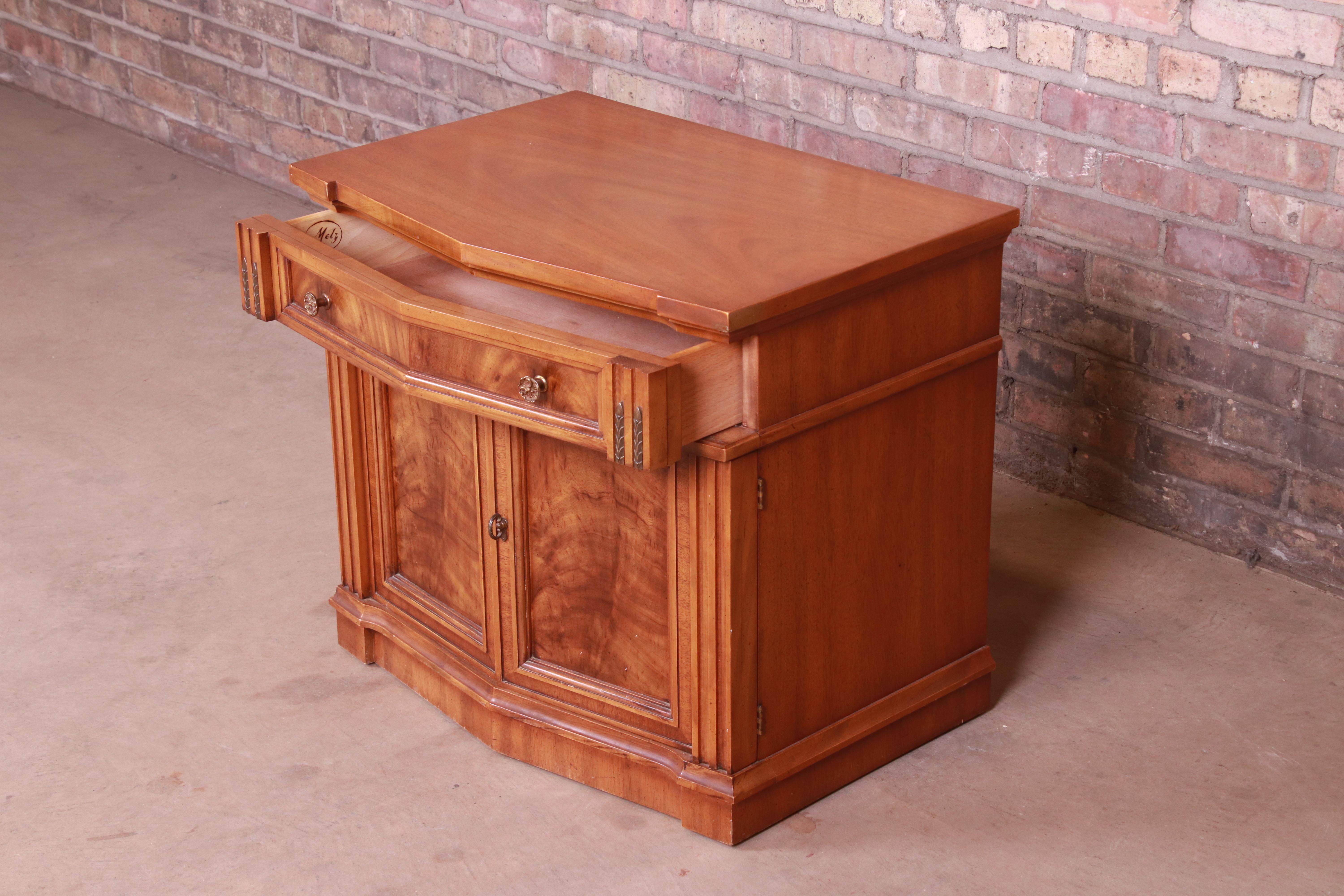 French Regency Flame Mahogany Nightstand by J.L. Metz, 1960s 1