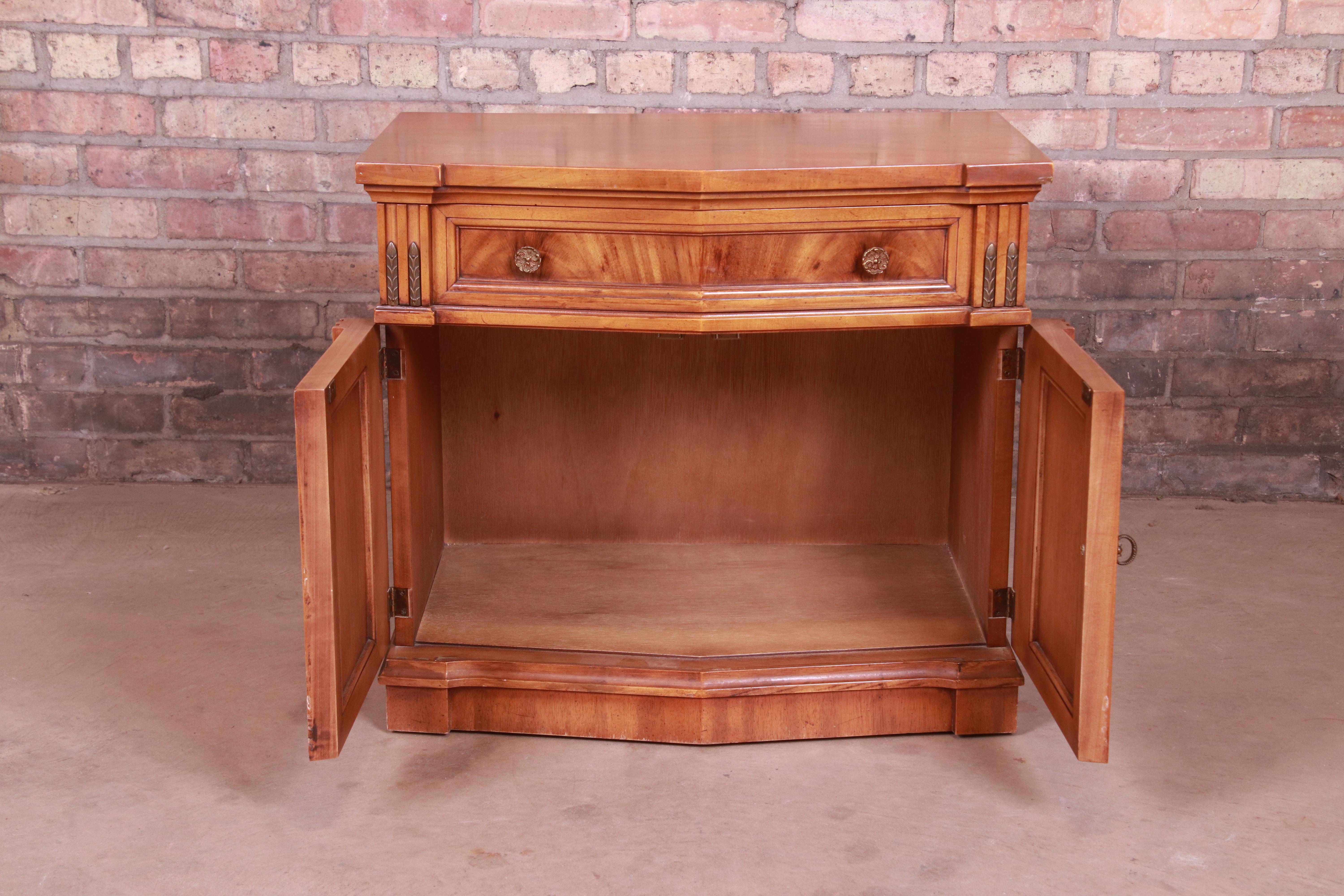 French Regency Flame Mahogany Nightstand by J.L. Metz, 1960s 3