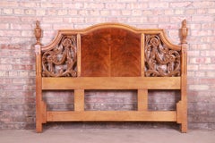 French Regency Flame Mahogany Queen Size Headboard by Metz, 1960s