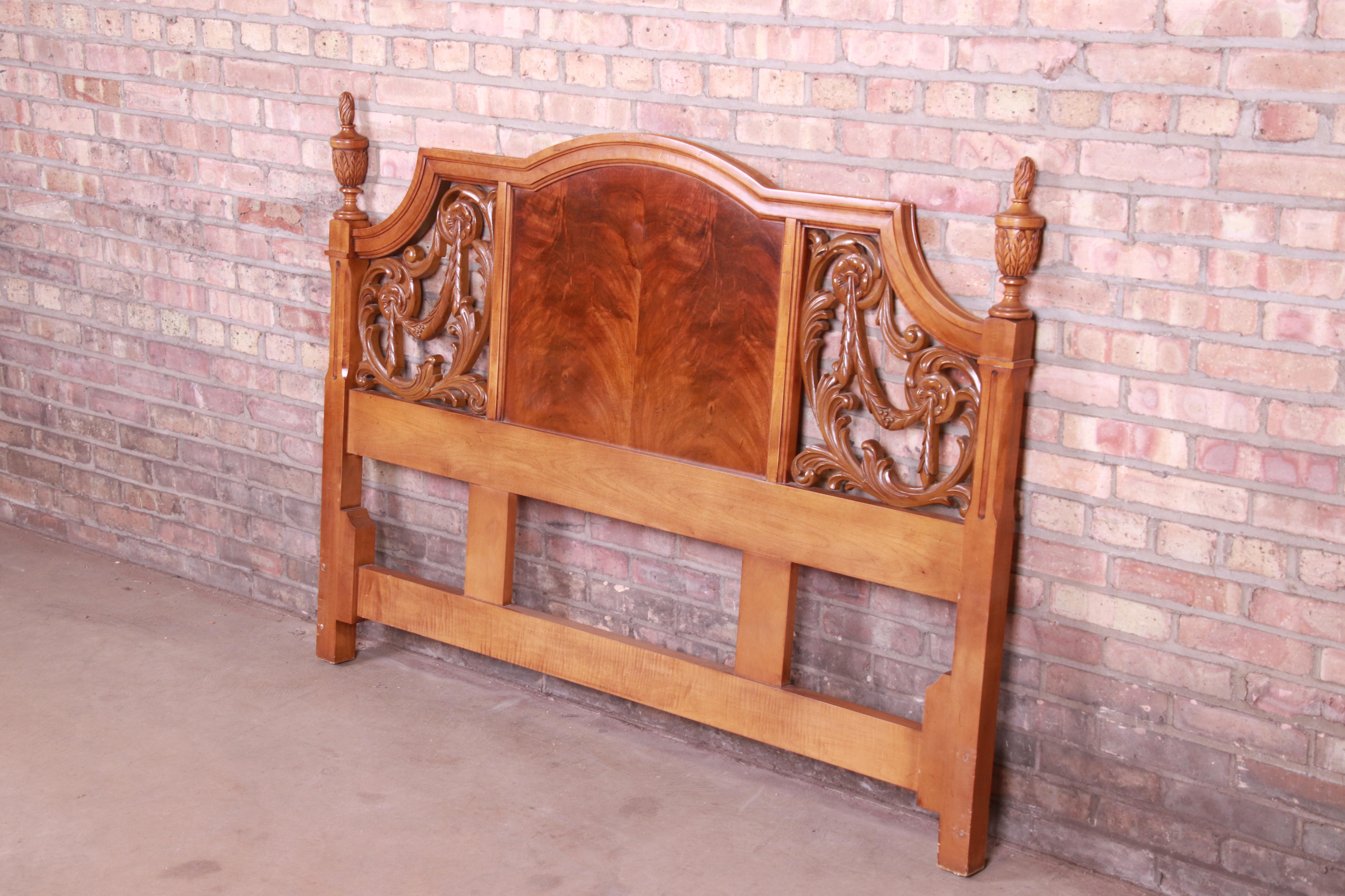 American French Regency Flame Mahogany Queen Size Headboard by Metz, 1960s