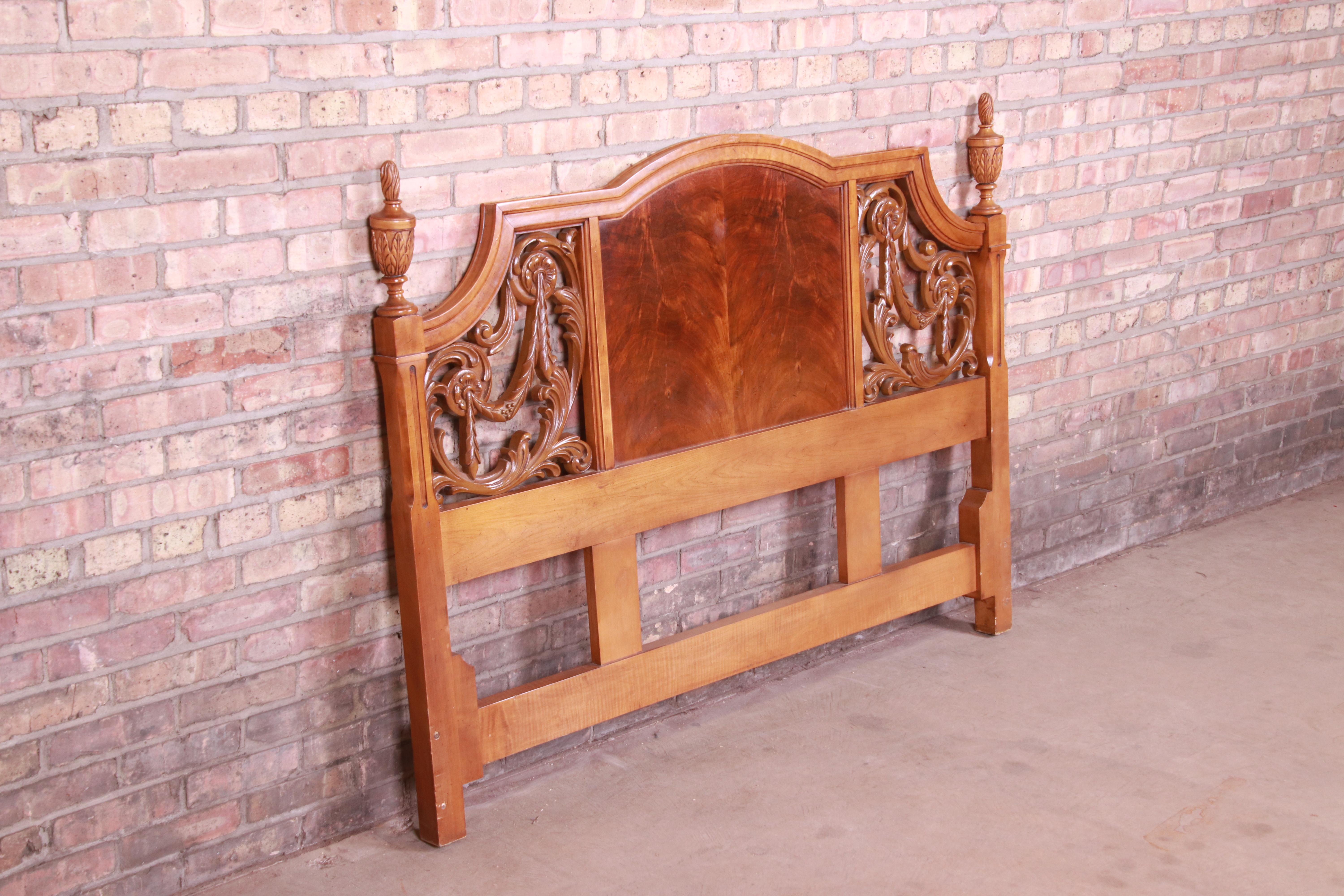 French Regency Flame Mahogany Queen Size Headboard by Metz, 1960s In Good Condition In South Bend, IN