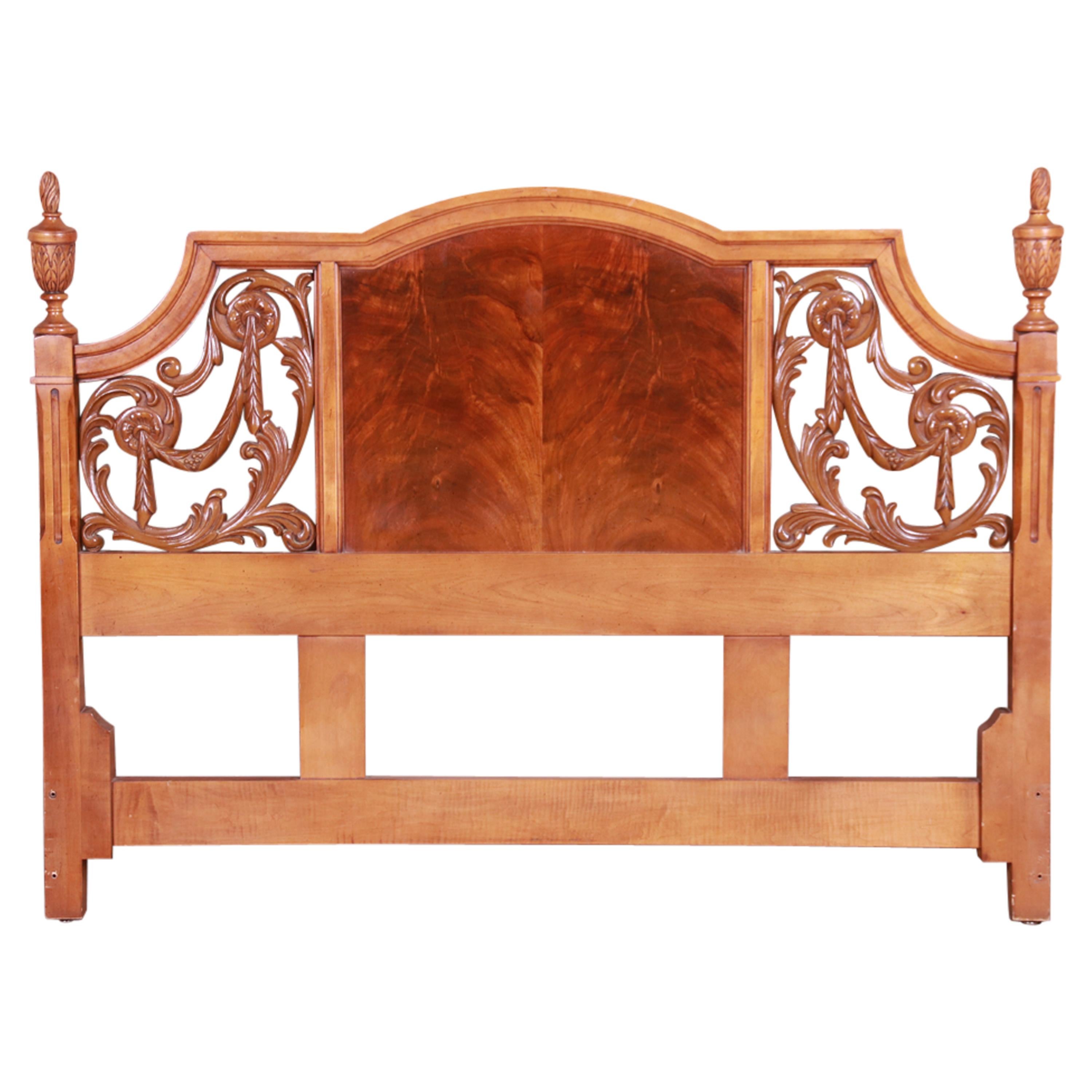 French Regency Flame Mahogany Queen Size Headboard by Metz, 1960s
