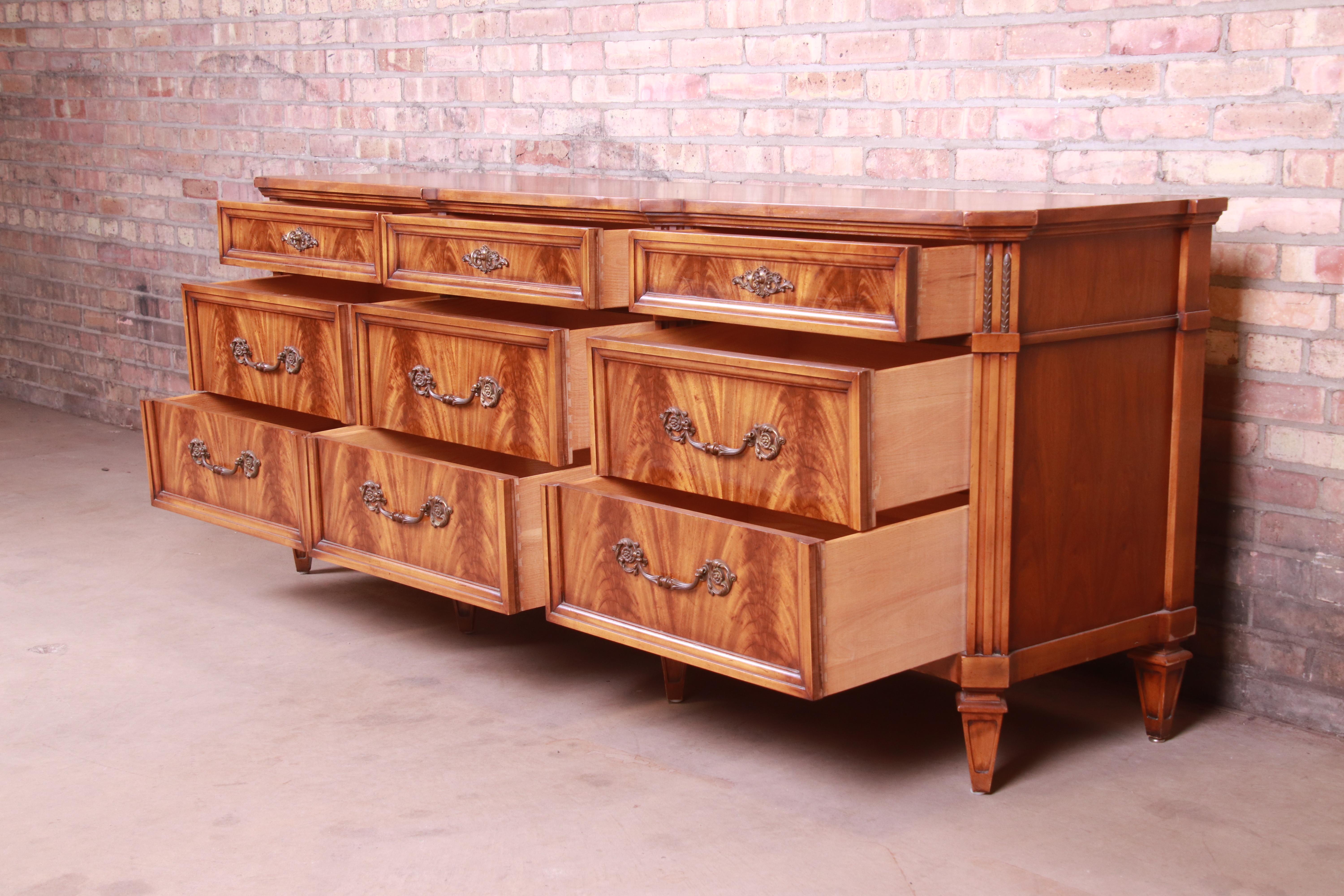 French Regency Flame Mahogany Triple Dresser or Credenza by Metz, 1960s 4