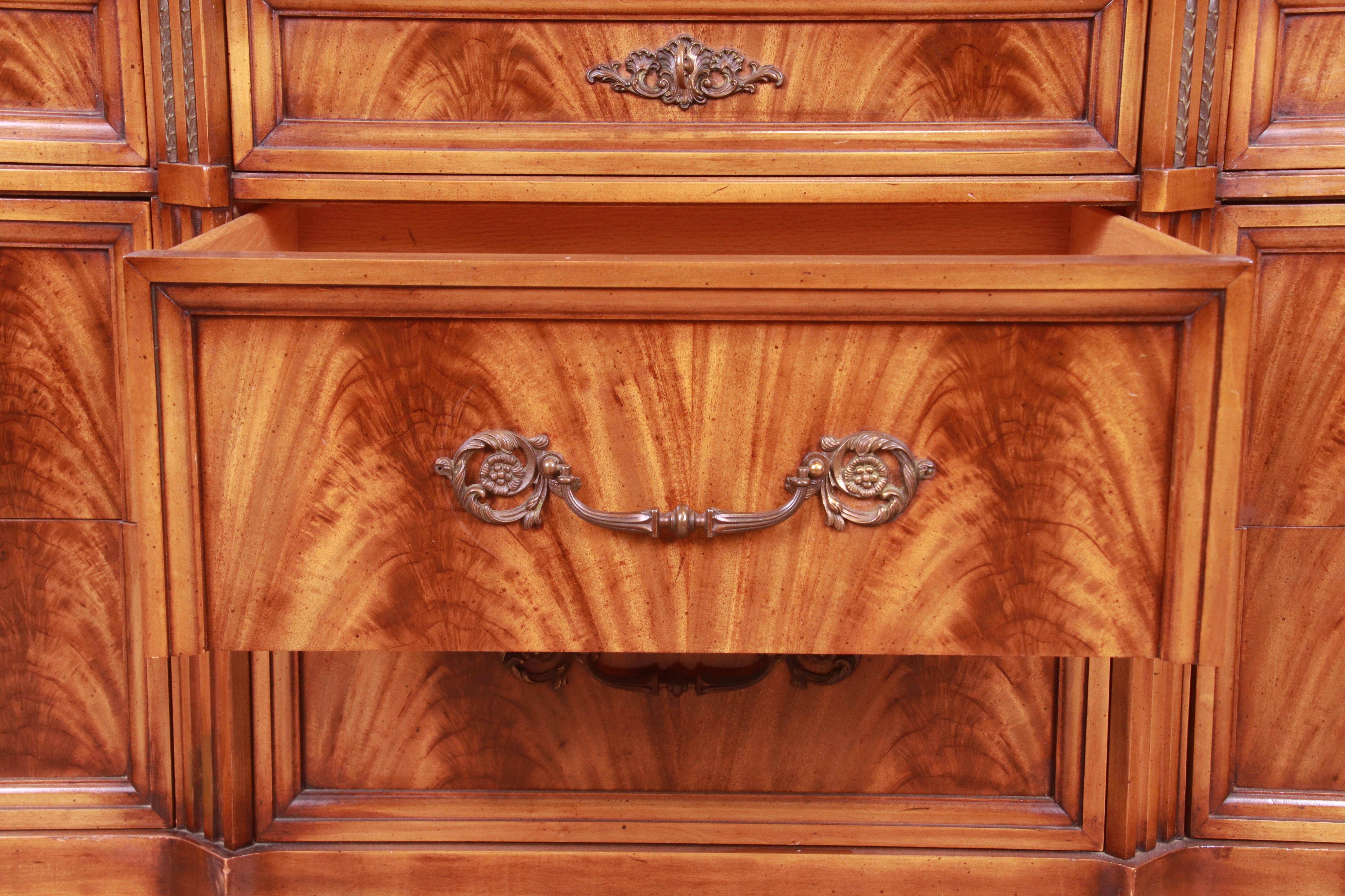 French Regency Flame Mahogany Triple Dresser or Credenza by Metz, 1960s 5