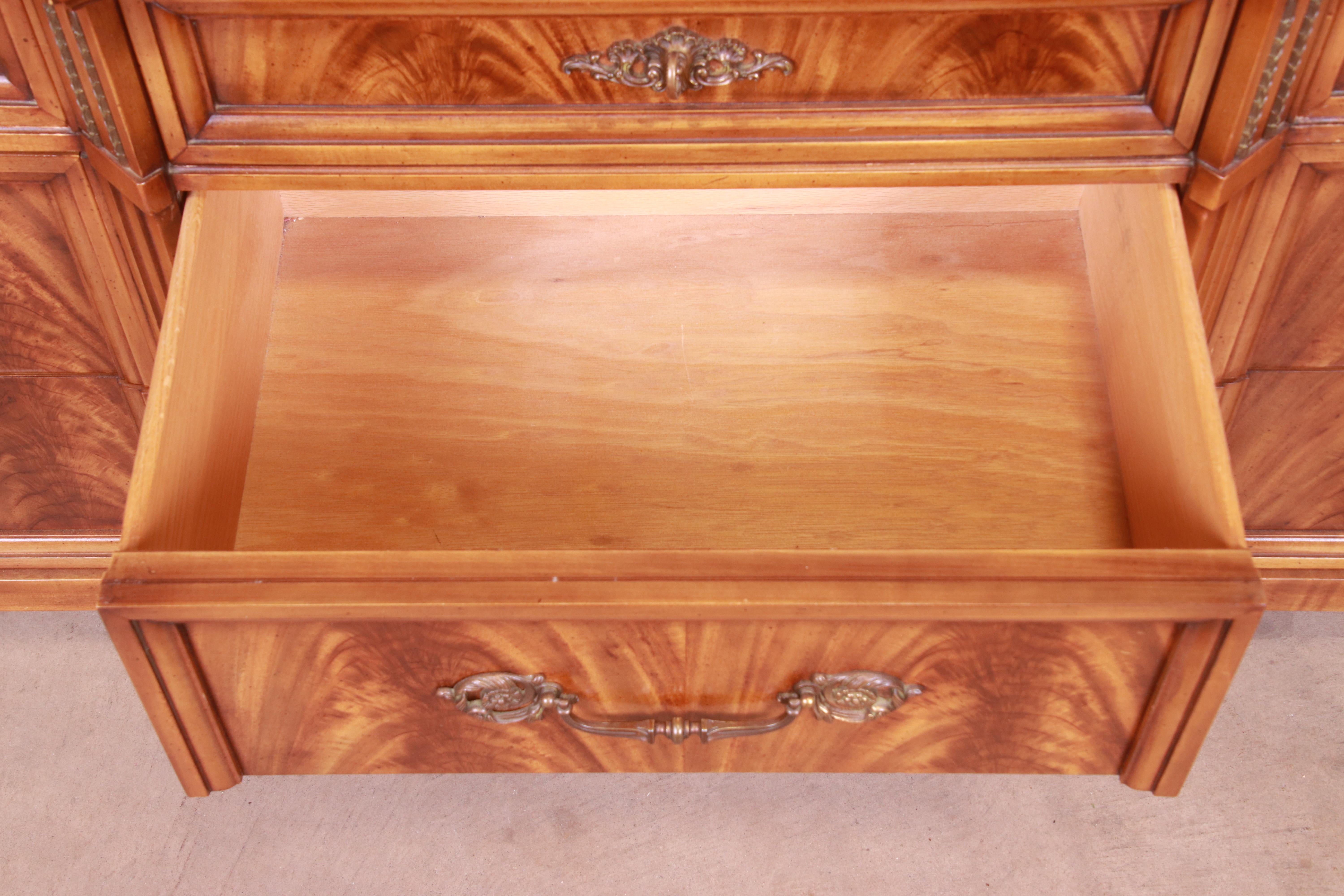 French Regency Flame Mahogany Triple Dresser or Credenza by Metz, 1960s 6