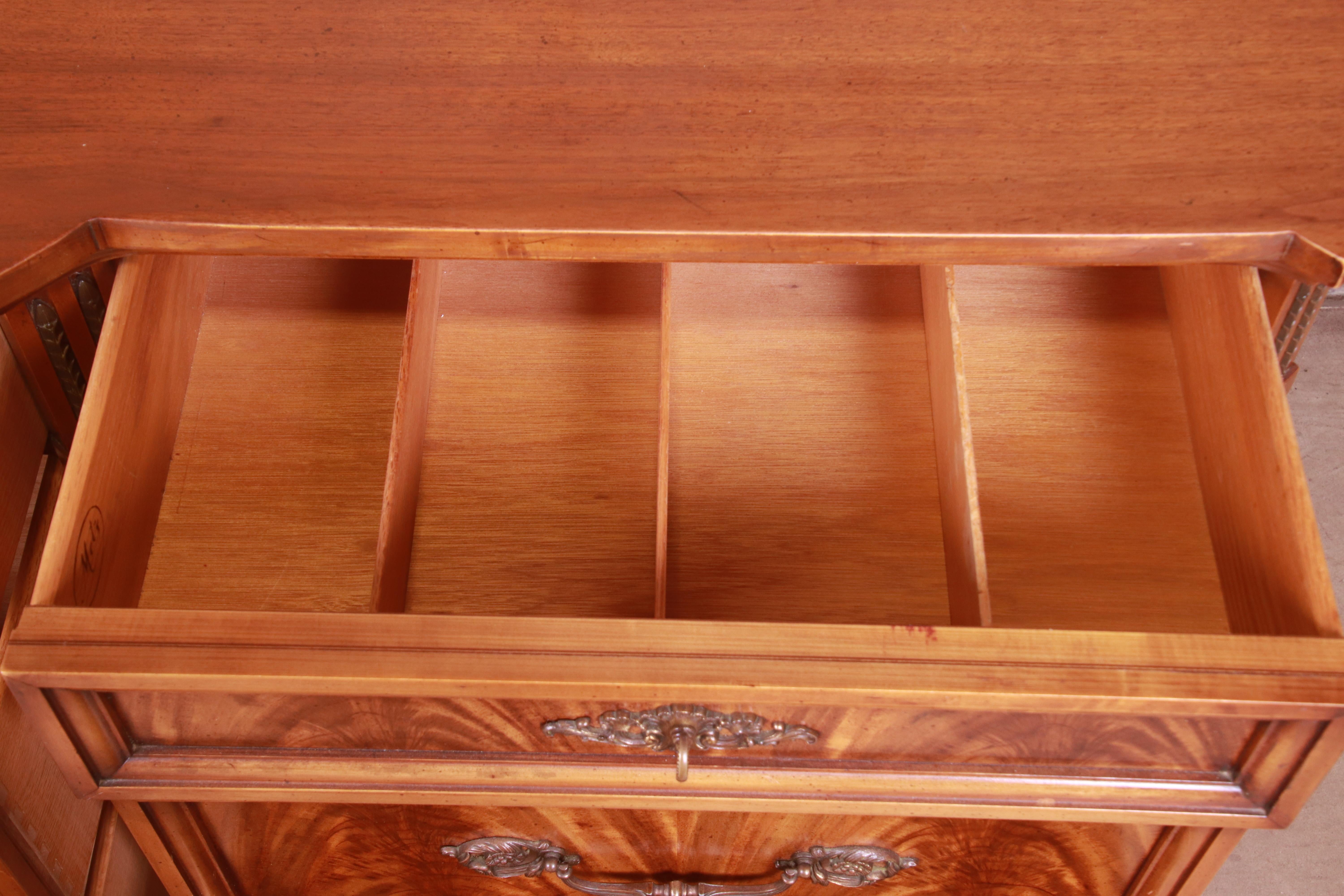 French Regency Flame Mahogany Triple Dresser or Credenza by Metz, 1960s 9