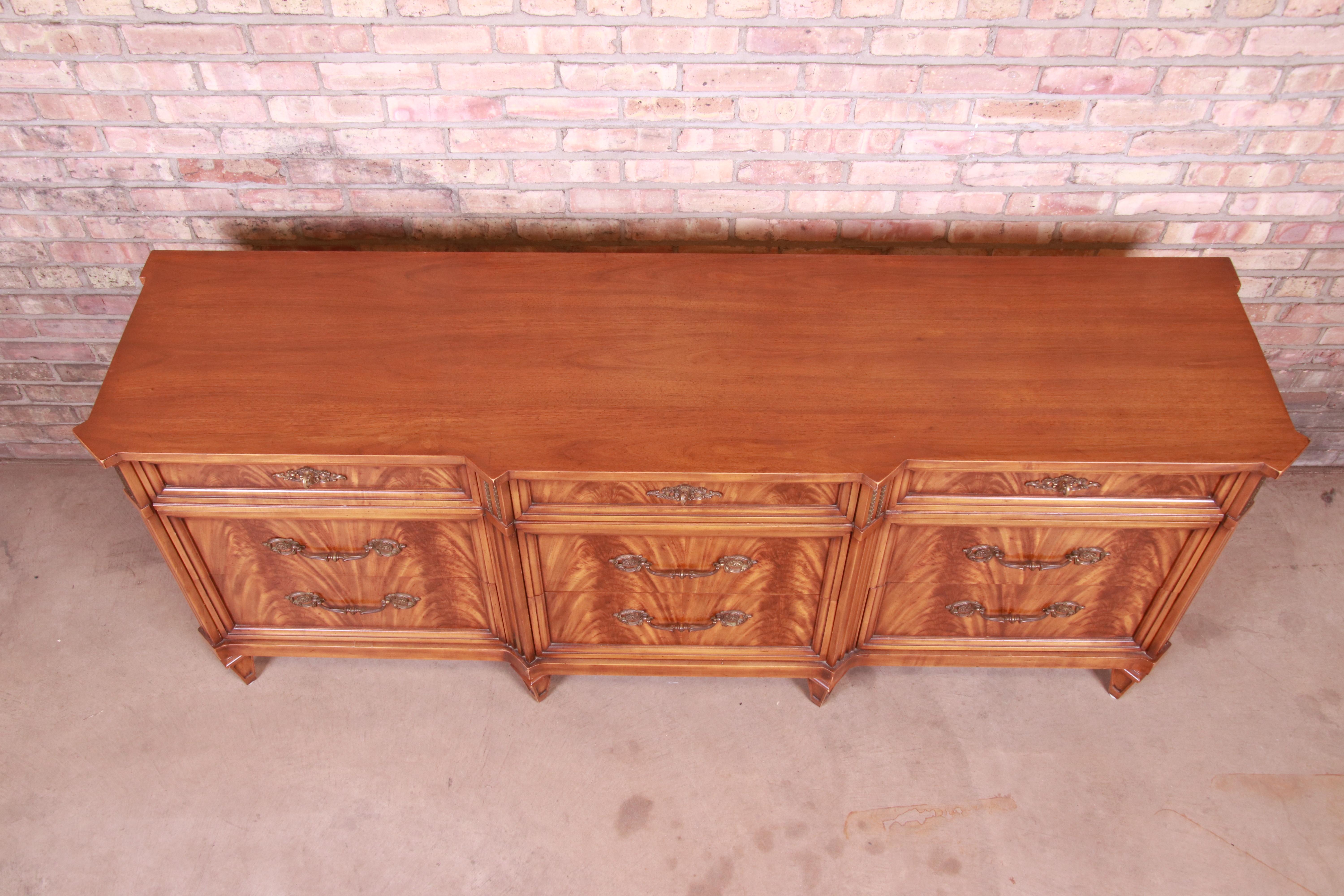 French Regency Flame Mahogany Triple Dresser or Credenza by Metz, 1960s 11