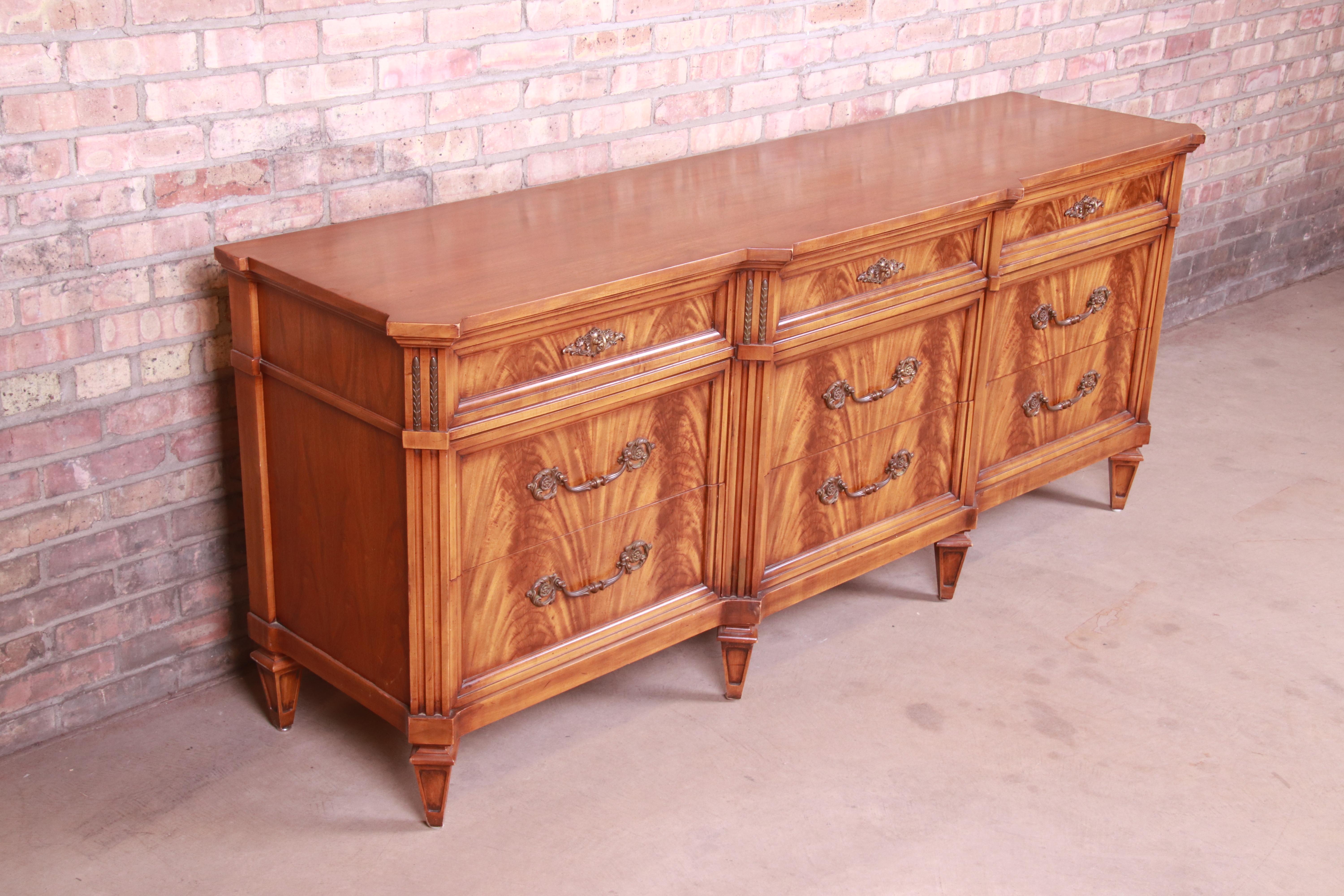 Mid-20th Century French Regency Flame Mahogany Triple Dresser or Credenza by Metz, 1960s