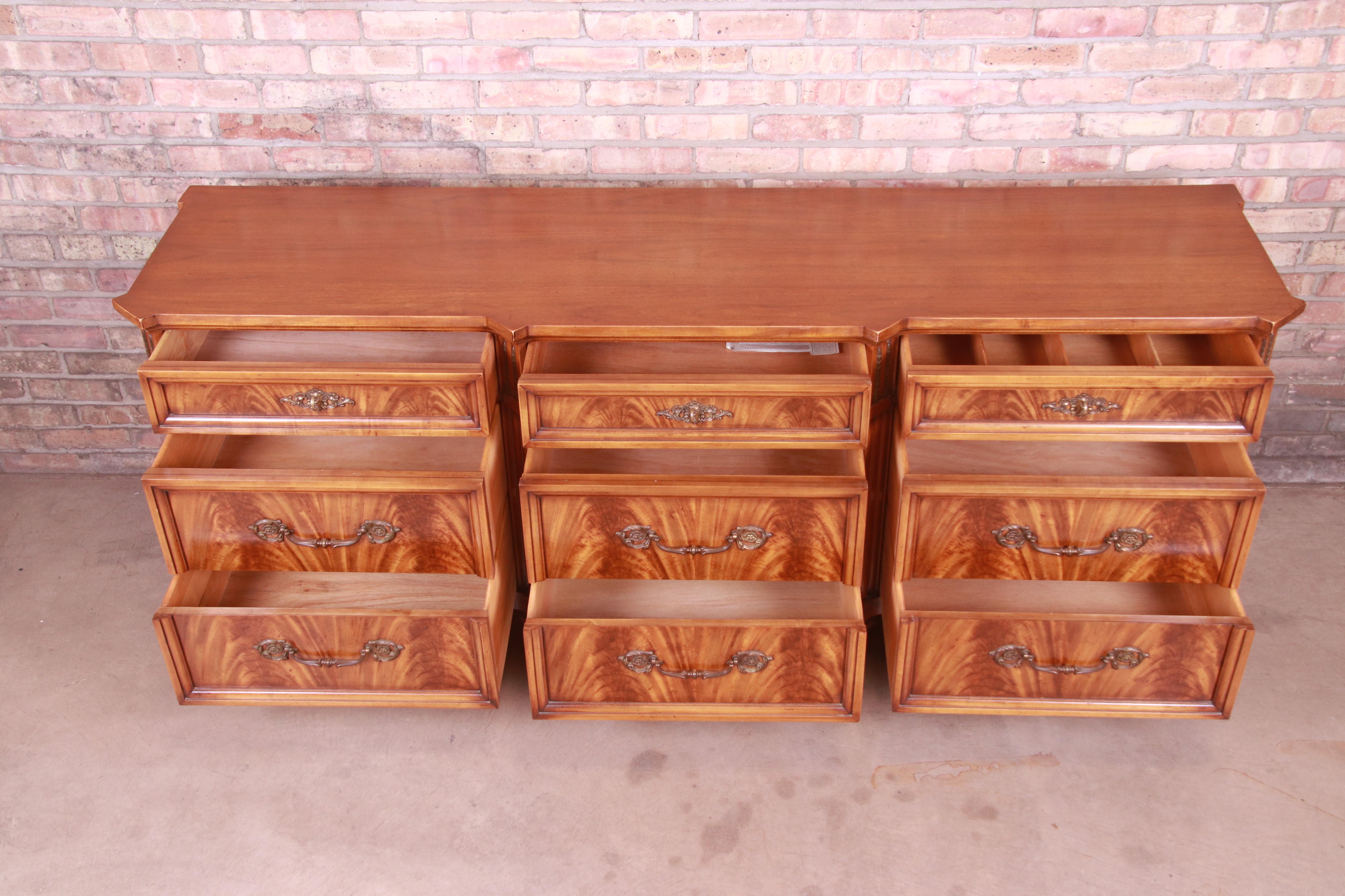 French Regency Flame Mahogany Triple Dresser or Credenza by Metz, 1960s 2