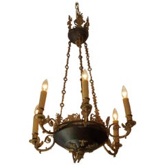 French Regency Gilt Bronze and Painted Palmette Hanging Chandelier, Circa 1820