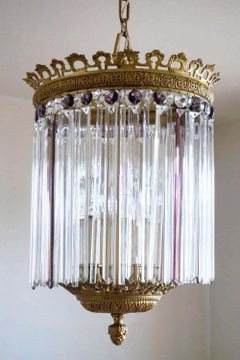 French Regency Gilt Bronze Crystal Prism Four-Light Lantern or Chandelier