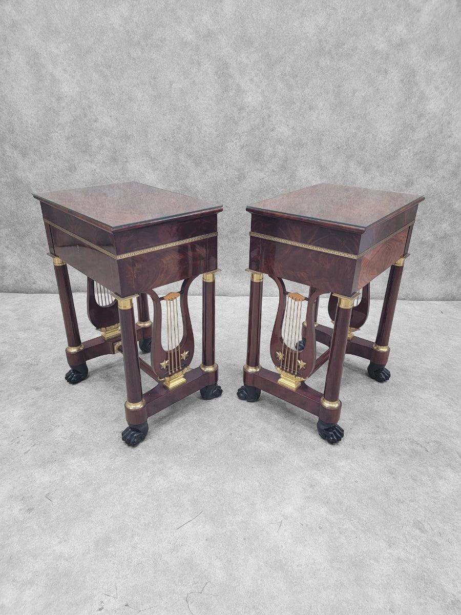 French Regency Kindel Charles-Honore Lannuier Flamed Mahogany Side Tables, Pair 3