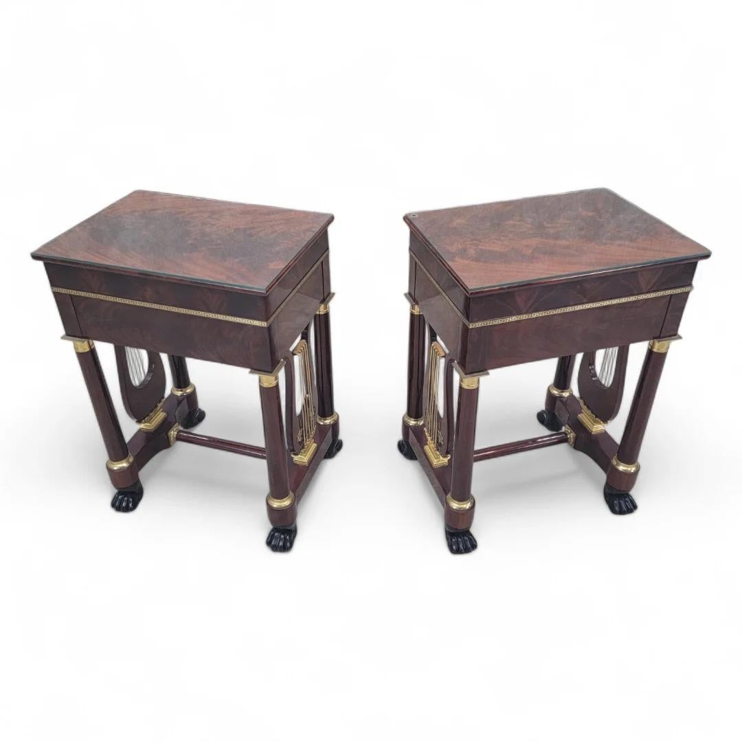 French Regency Kindel Charles-Honore Lannuier Flamed Mahogany Side Tables, Pair 4