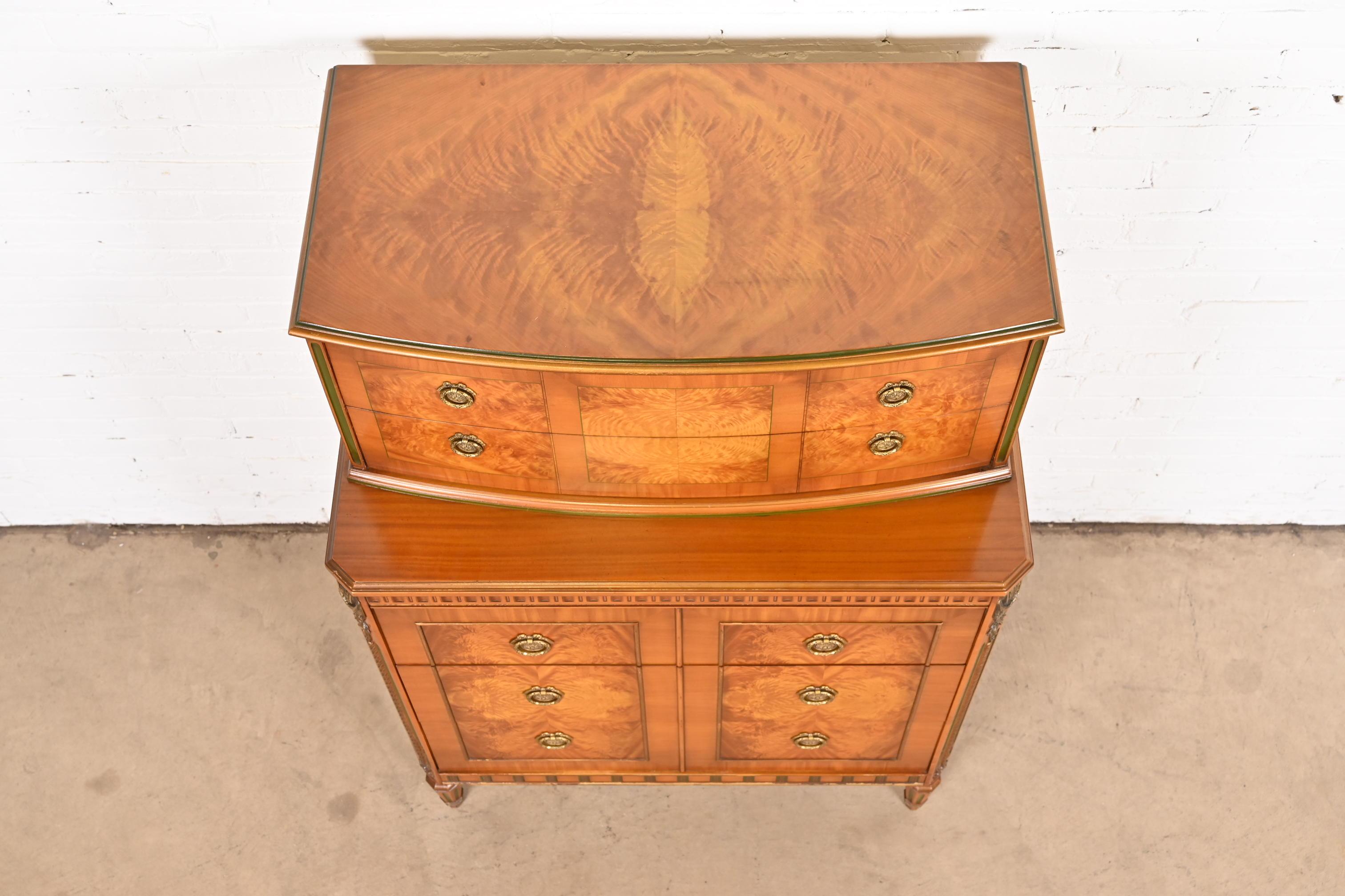 French Regency Louis XVI Burl Wood Highboy Dresser Attributed to Romweber, 1930s 4