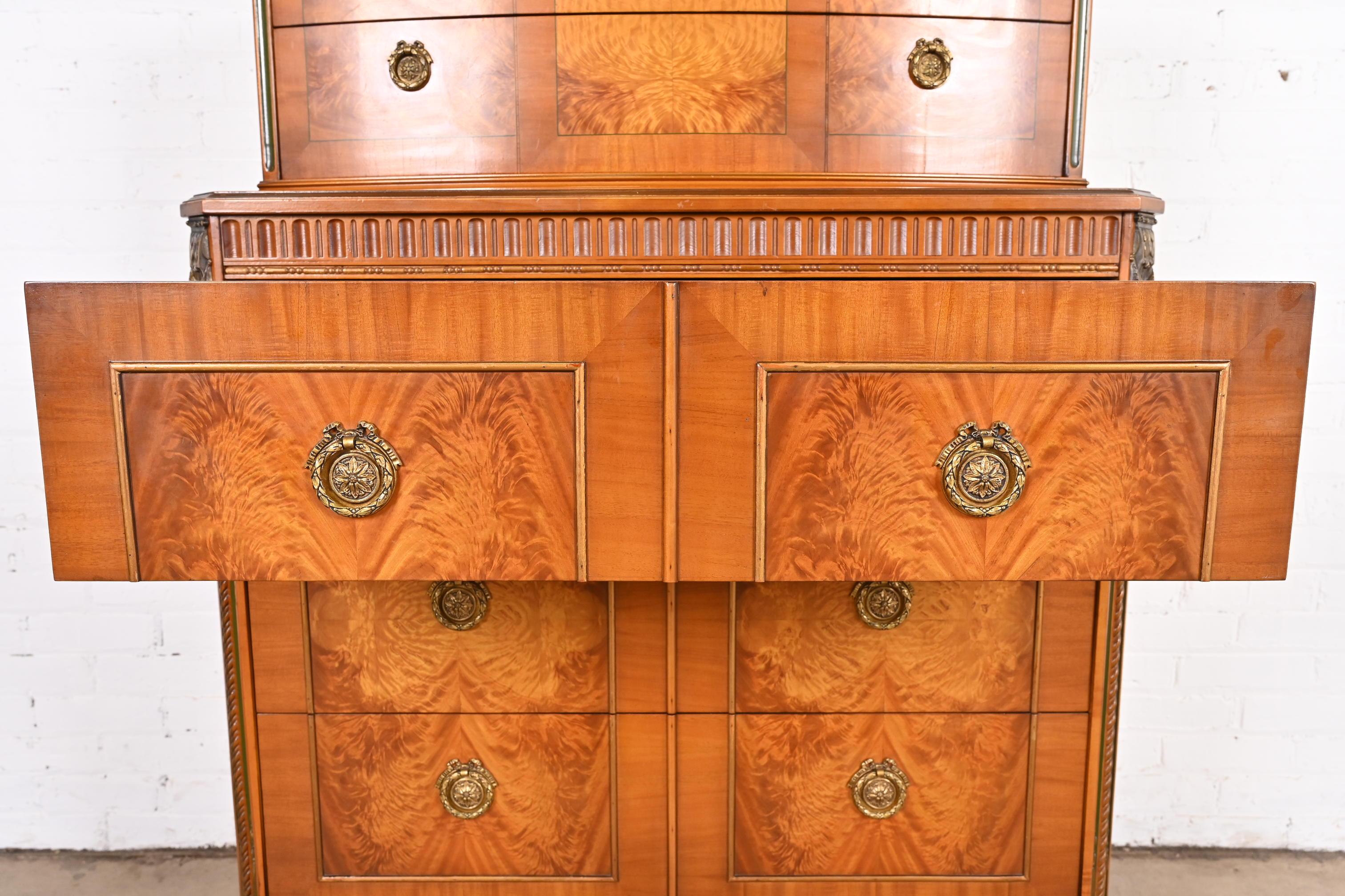 French Regency Louis XVI Burl Wood Highboy Dresser Attributed to Romweber, 1930s 2