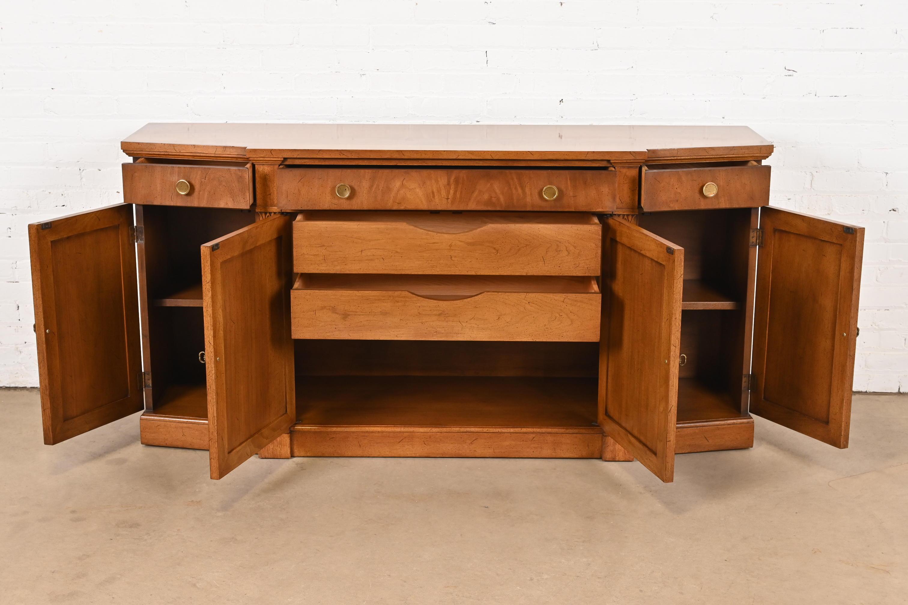 Brass French Regency Louis XVI Burled Walnut Sideboard Credenza or Bar Cabinet