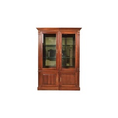 French Regency Louis XVI Carved Cherry Wood Lighted Bookcase Cabinet