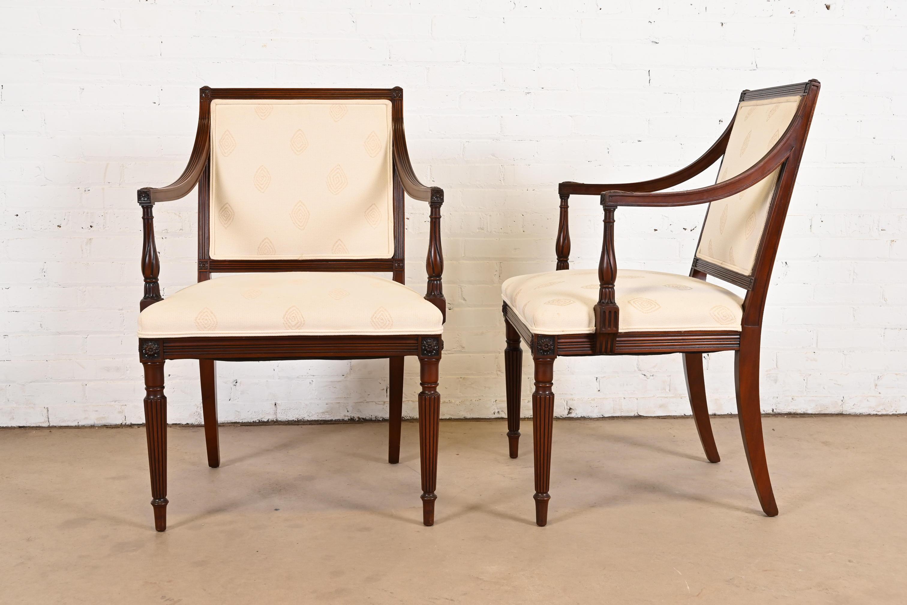 French Regency Louis XVI Carved Mahogany Arm Chairs, Pair For Sale 5