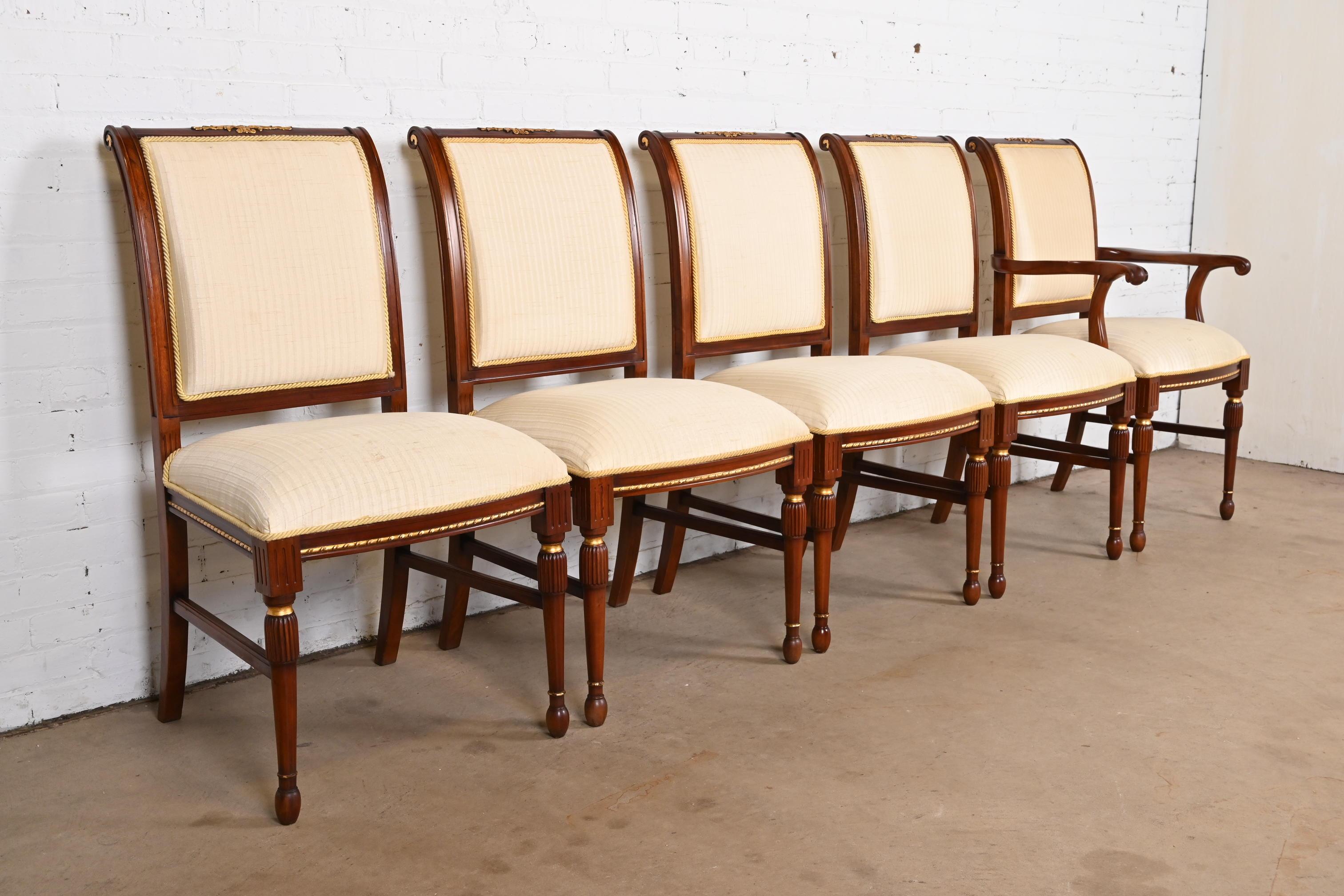 American French Regency Louis XVI Carved Mahogany Dining Chairs in the Manner of Karges