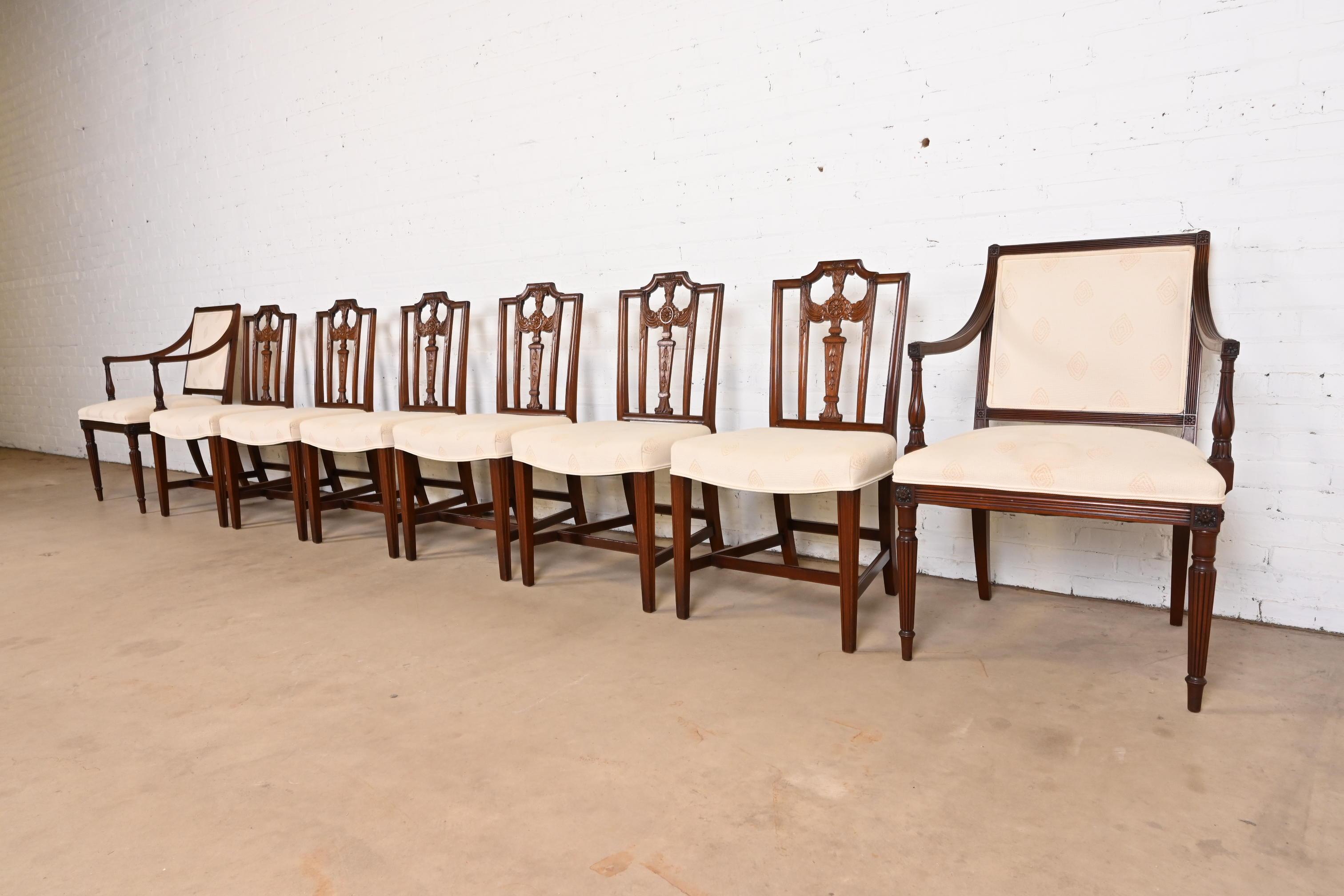 French Regency Louis XVI Carved Mahogany Dining Chairs, Set of Eight In Good Condition In South Bend, IN