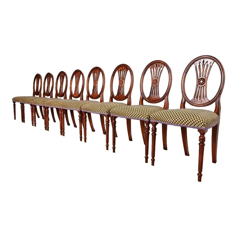 French Regency Louis XVI Carved Mahogany Dining Chairs, Set of Eight
