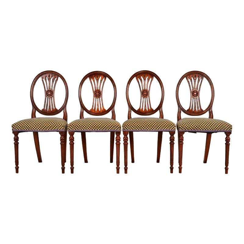French Regency Louis XVI Carved Mahogany Dining Chairs, Set of Four