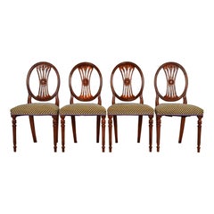 French Regency Louis XVI Carved Mahogany Dining Chairs, Set of Four