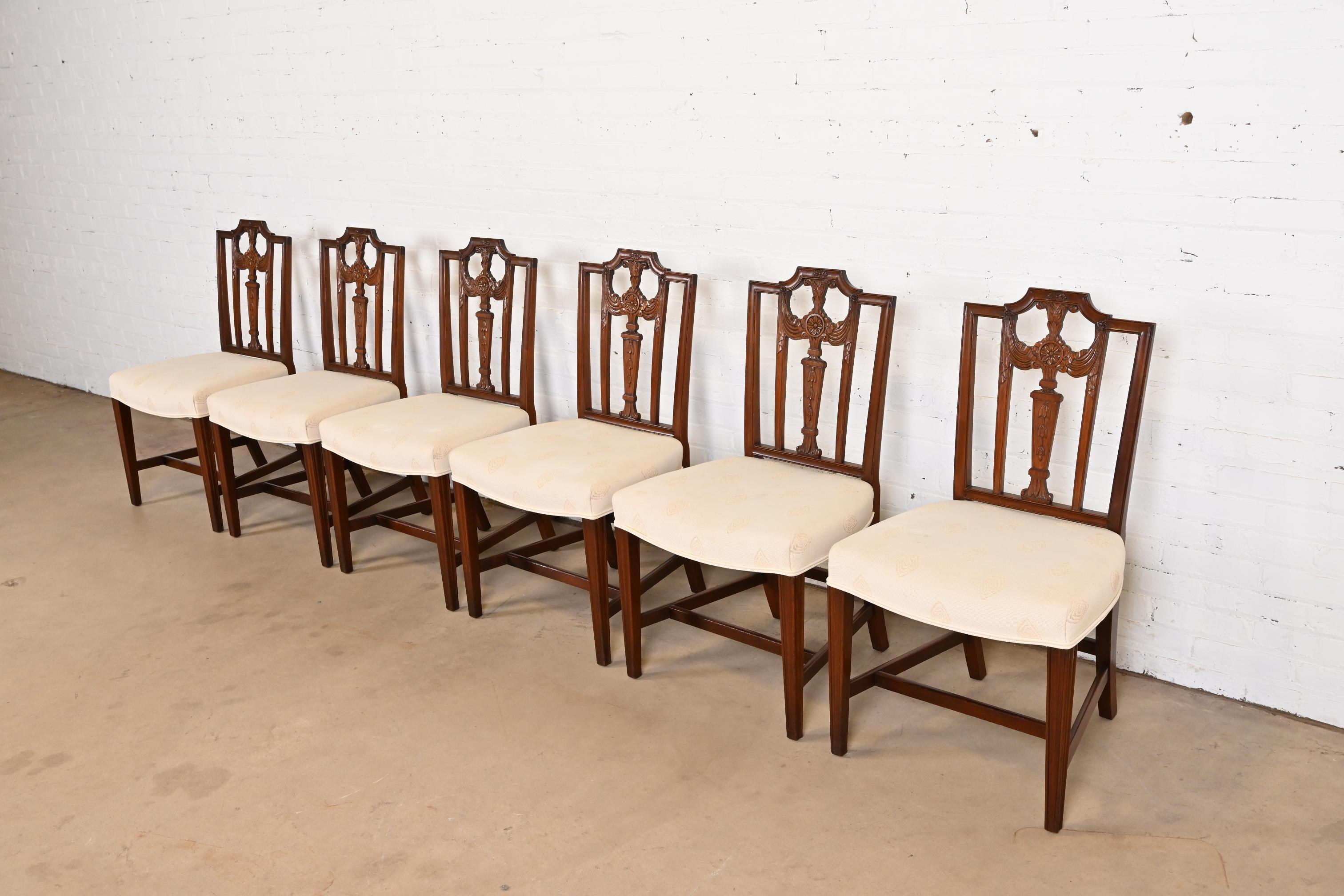 French Regency Louis XVI Carved Mahogany Dining Chairs, Set of Six In Good Condition In South Bend, IN