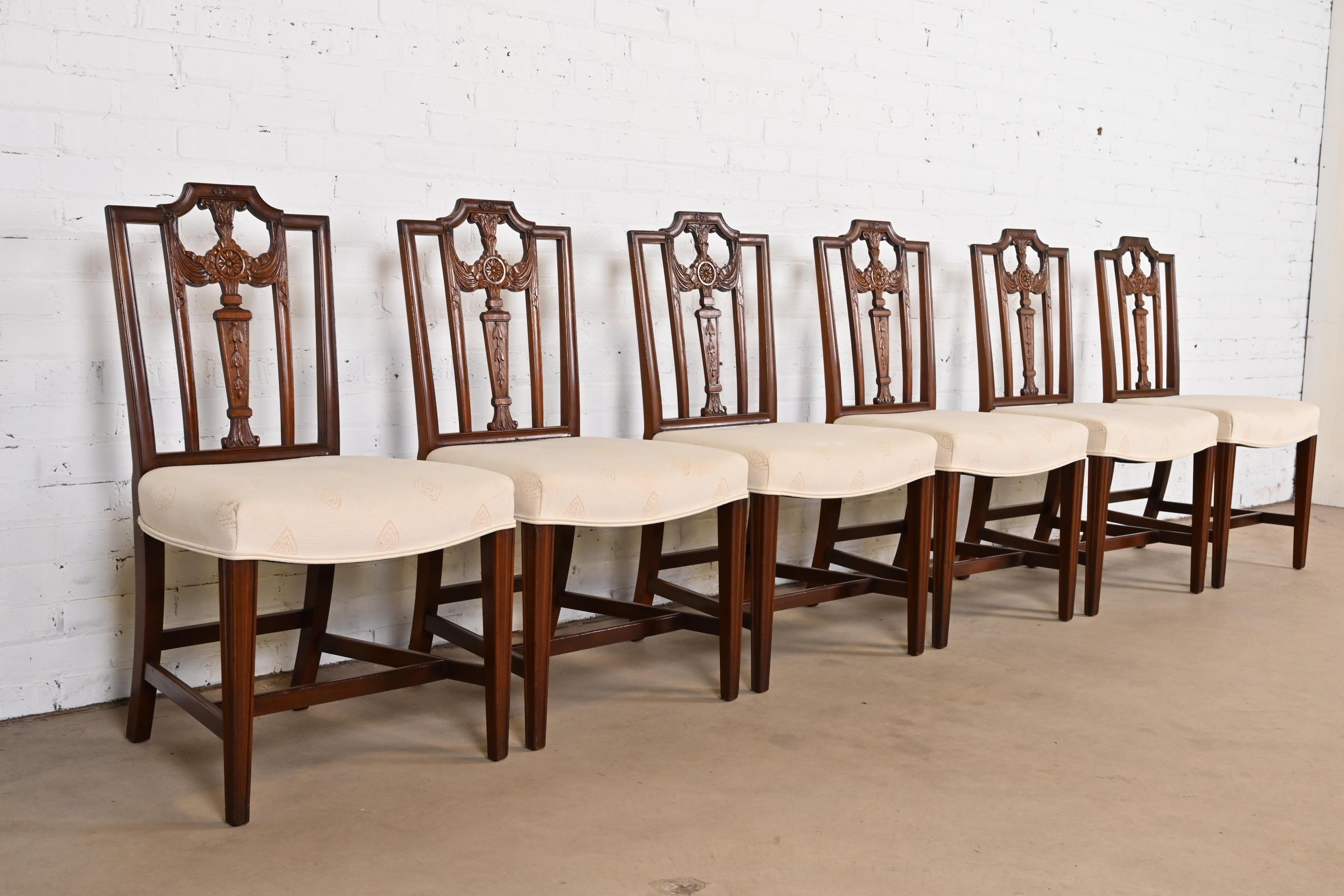 Late 20th Century French Regency Louis XVI Carved Mahogany Dining Chairs, Set of Six