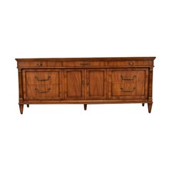 French Regency Louis XVI Carved Walnut Long Dresser or Credenza by Metz, 1960s