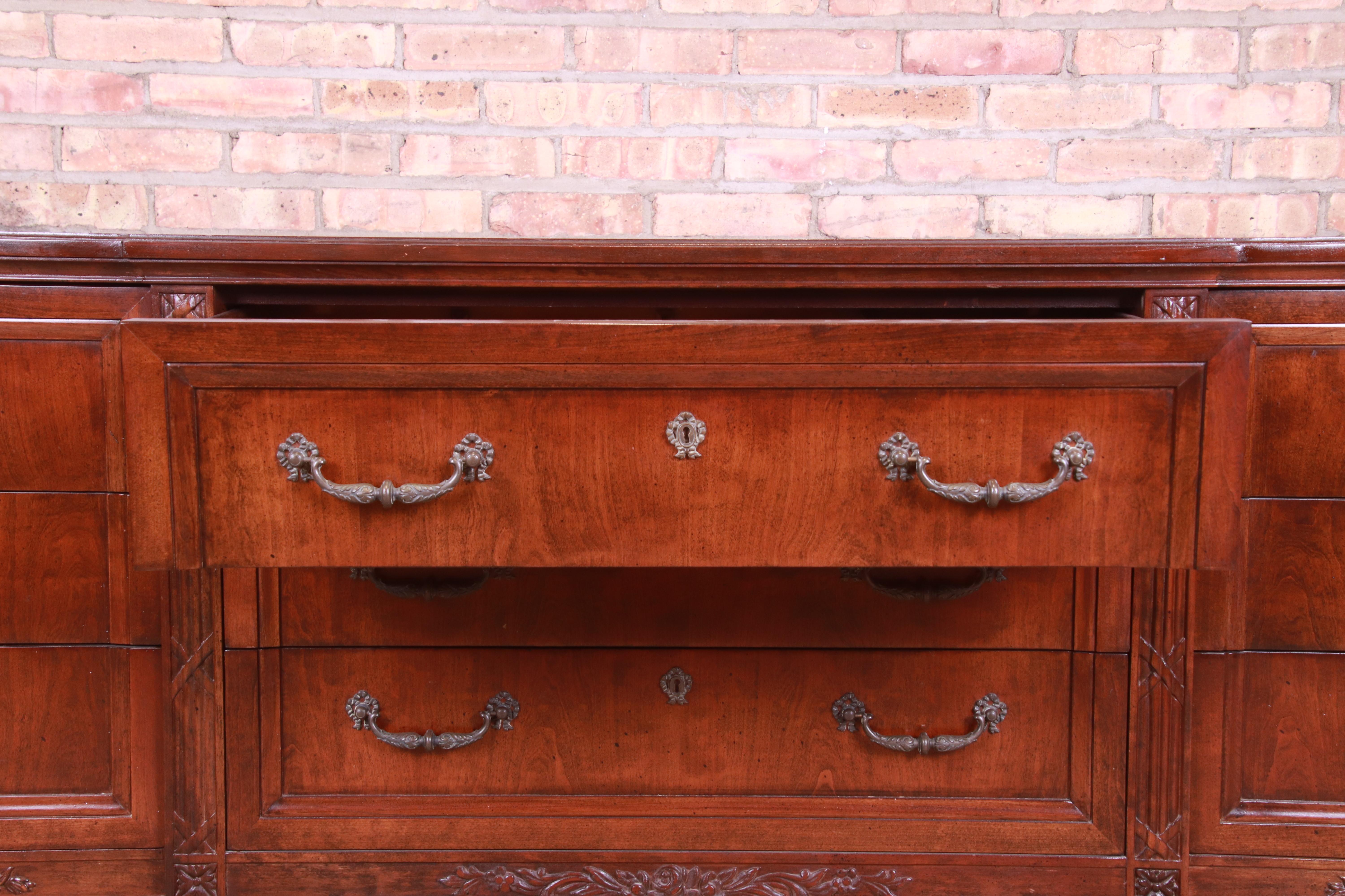 French Regency Louis XVI Carved Walnut Triple Dresser Attributed to Henredon 3