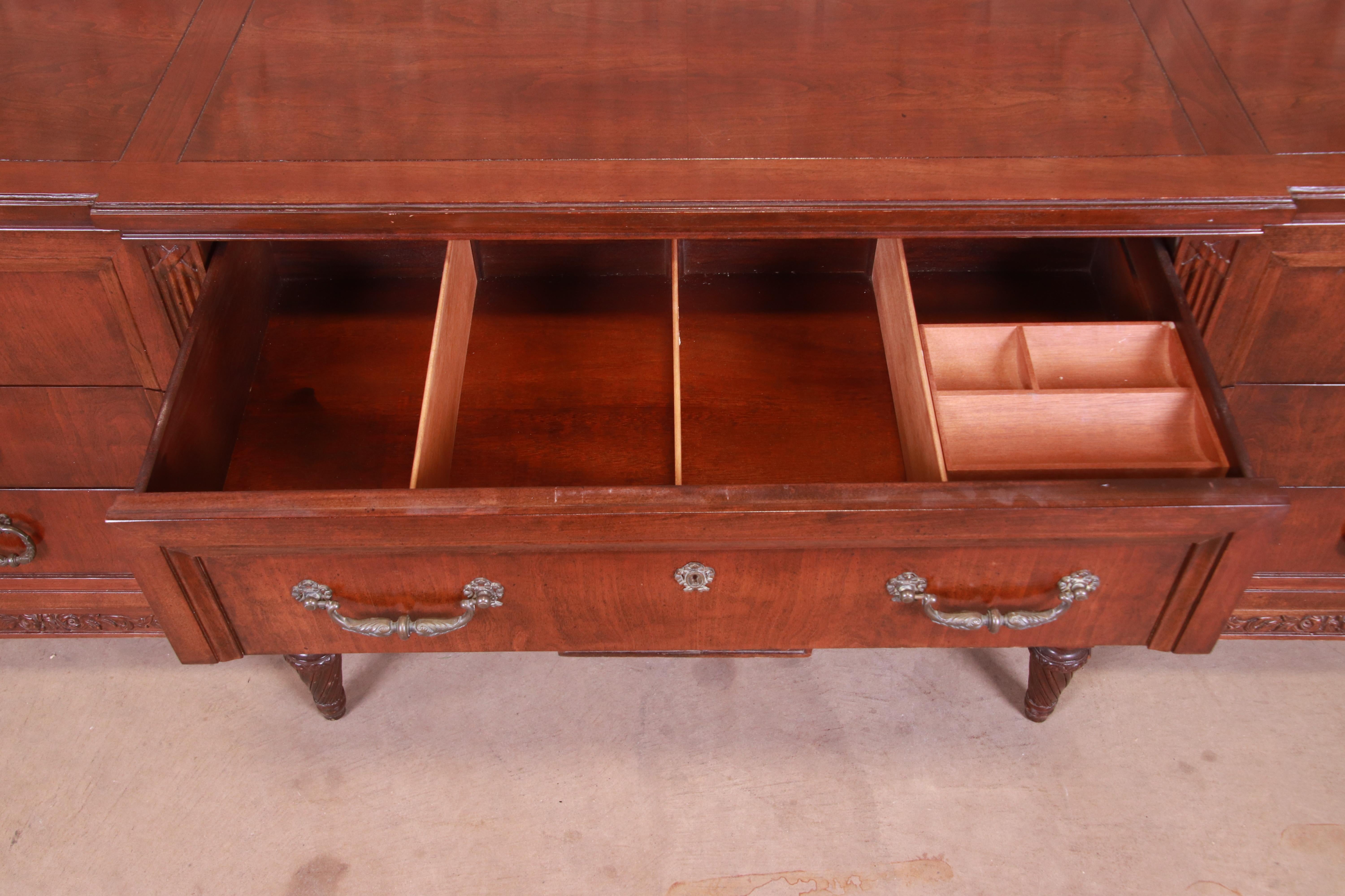 French Regency Louis XVI Carved Walnut Triple Dresser Attributed to Henredon 2