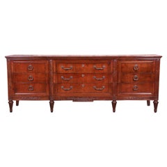 Vintage French Regency Louis XVI Carved Walnut Triple Dresser Attributed to Henredon