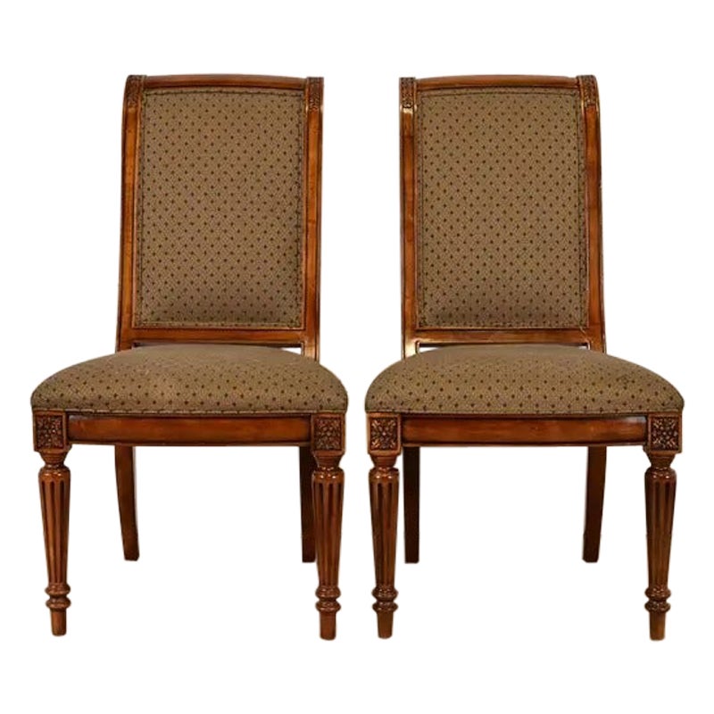 French Regency Louis XVI Cherry Wood Dining Chairs, Pair