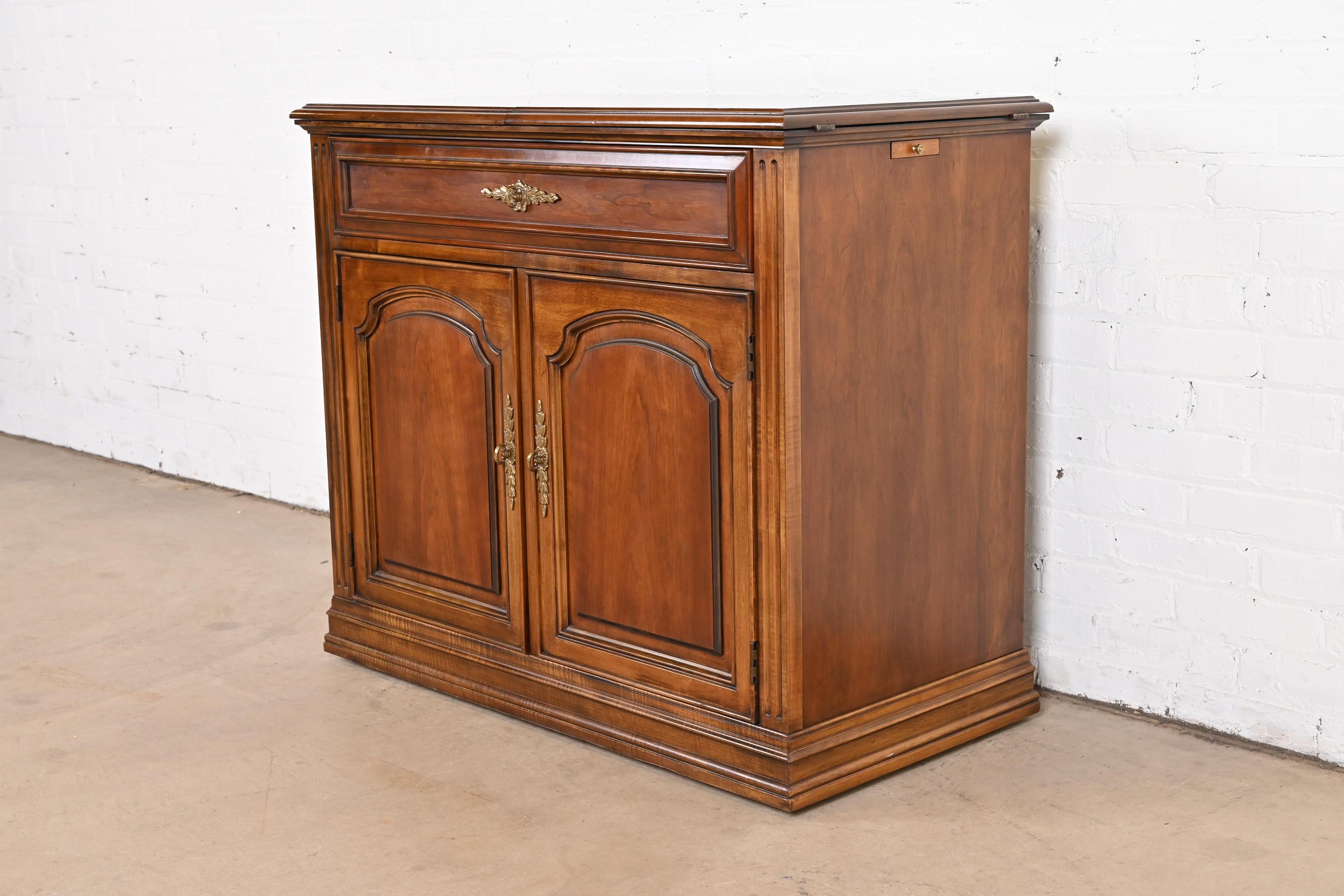 French Regency Louis XVI Cherry Wood Fliptop Bar Cabinet by White Furniture In Good Condition For Sale In South Bend, IN