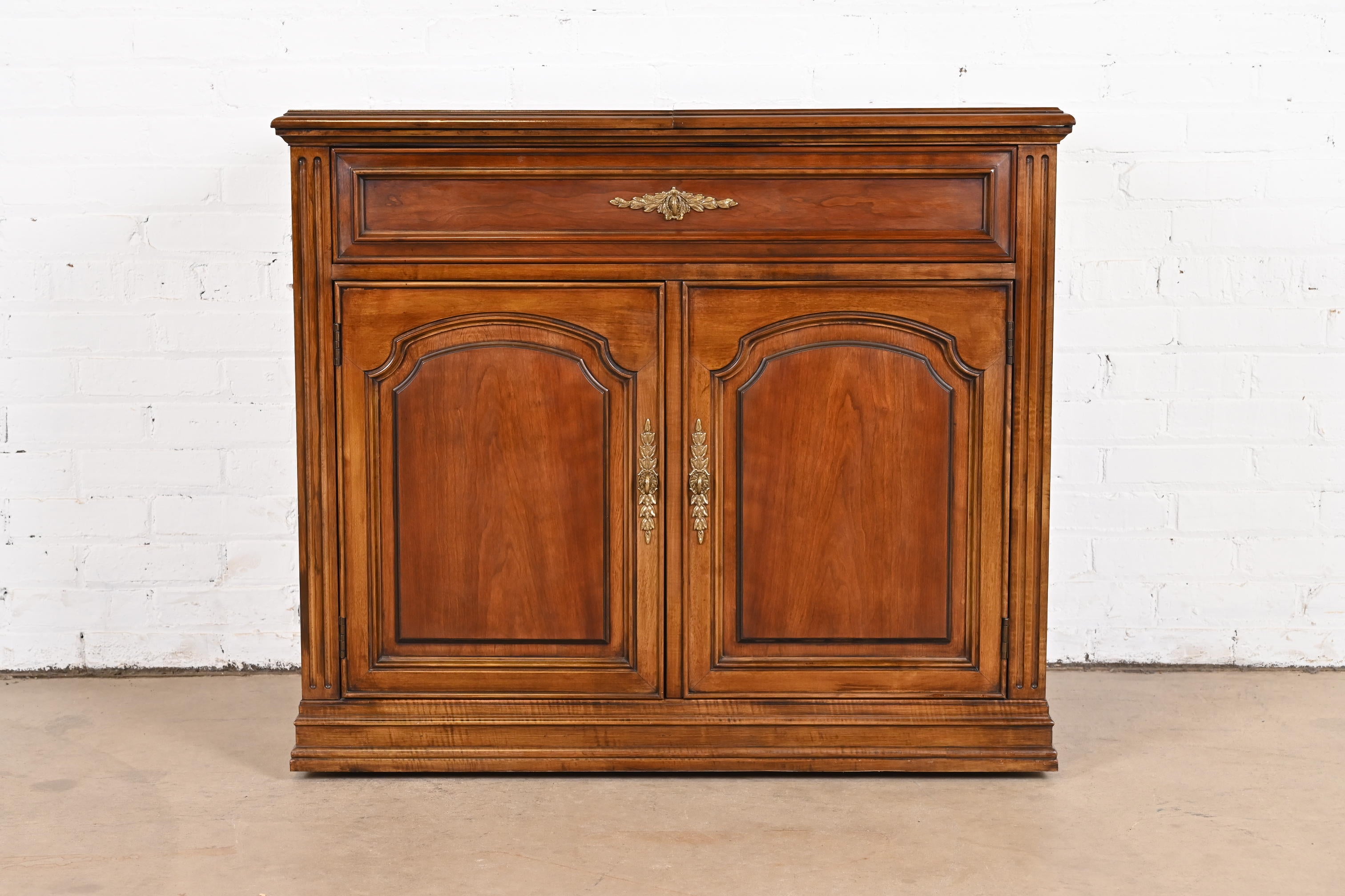 French Regency Louis XVI Cherry Wood Fliptop Bar by White