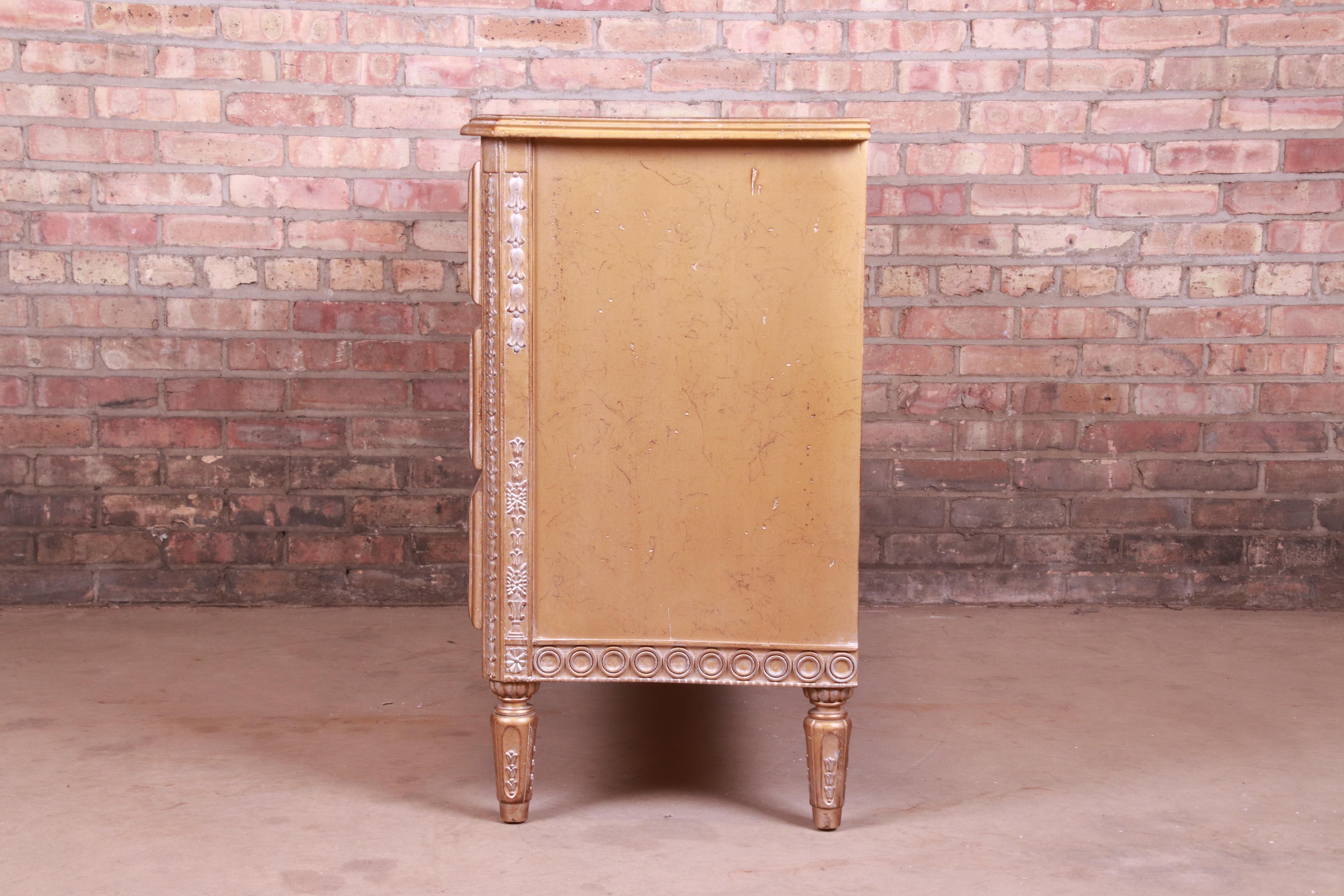 French Regency Louis XVI Gold Gilt Three-Drawer Dresser or Commode For Sale 10