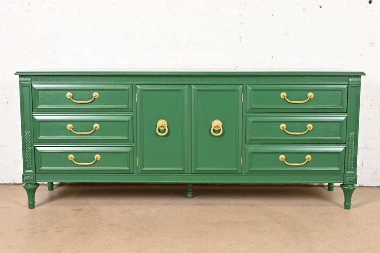 French Regency Louis XVI Green Lacquered Long Dresser by Hickory,  Refinished at 1stDibs