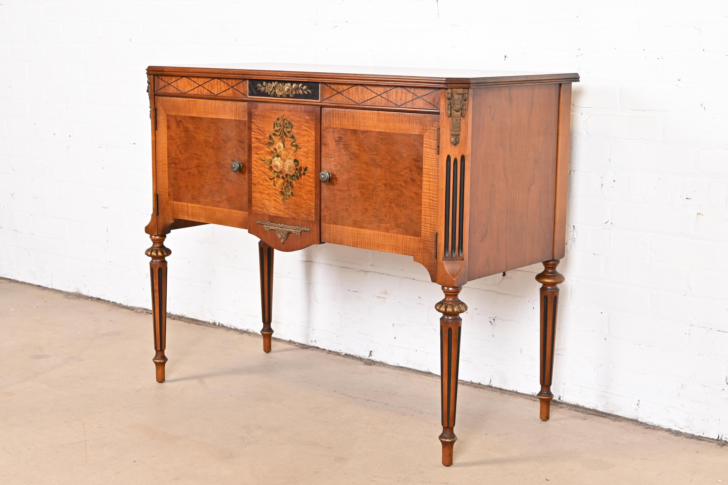 20th Century French Regency Louis XVI Hand Painted Walnut Sideboard in the Manner of Romweber