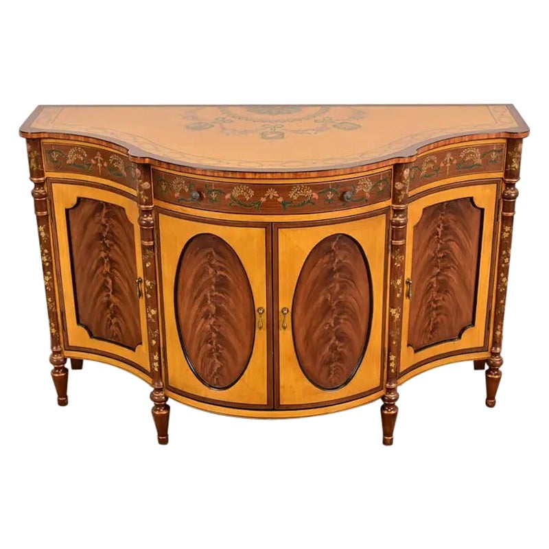 Credenza o mobile bar francese Regency Luigi XVI in mogano intarsiato a fuoco in vendita