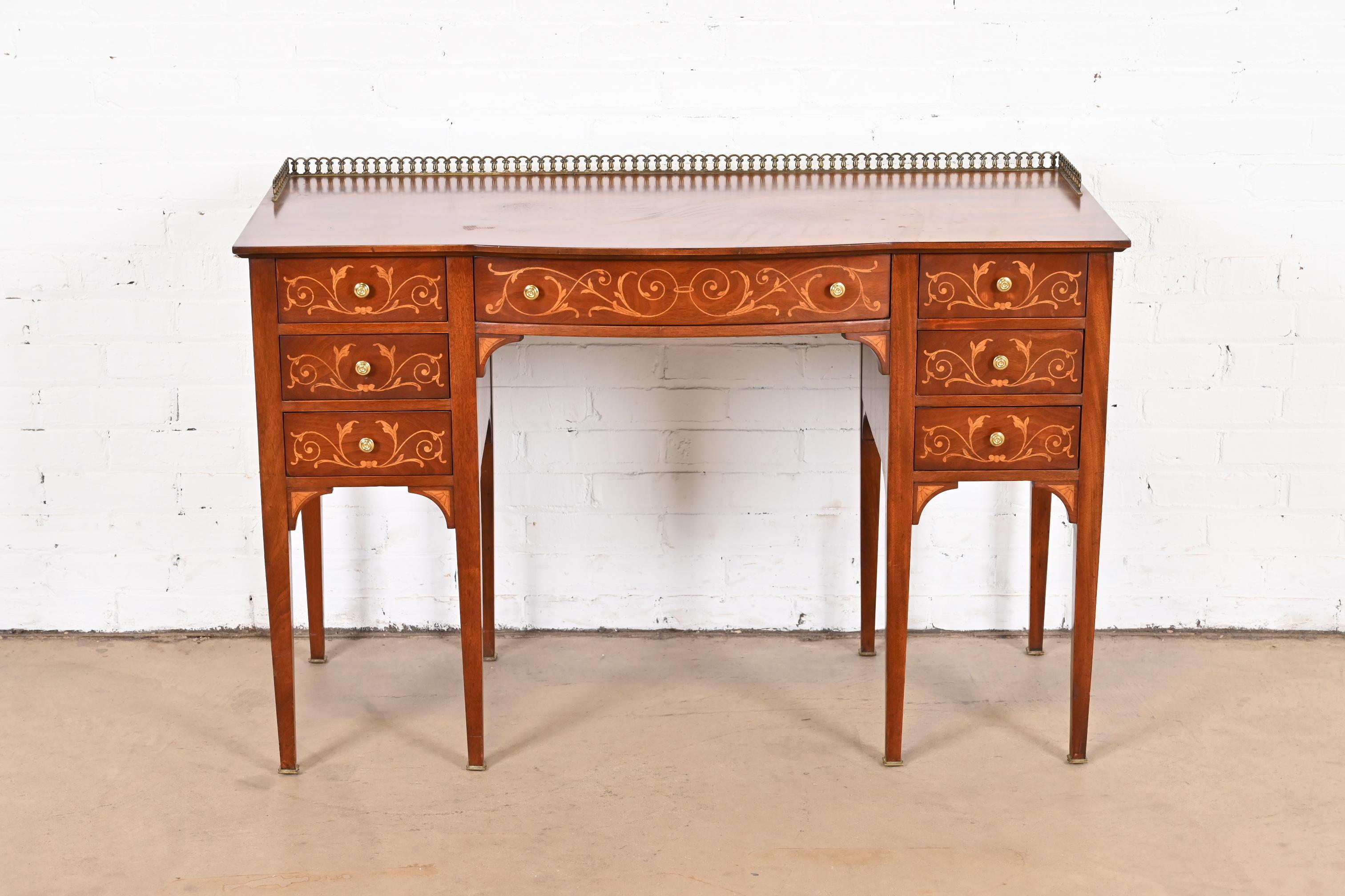 American French Regency Louis XVI Mahogany Inlaid Marquetry Vanity by Johnson Furniture For Sale