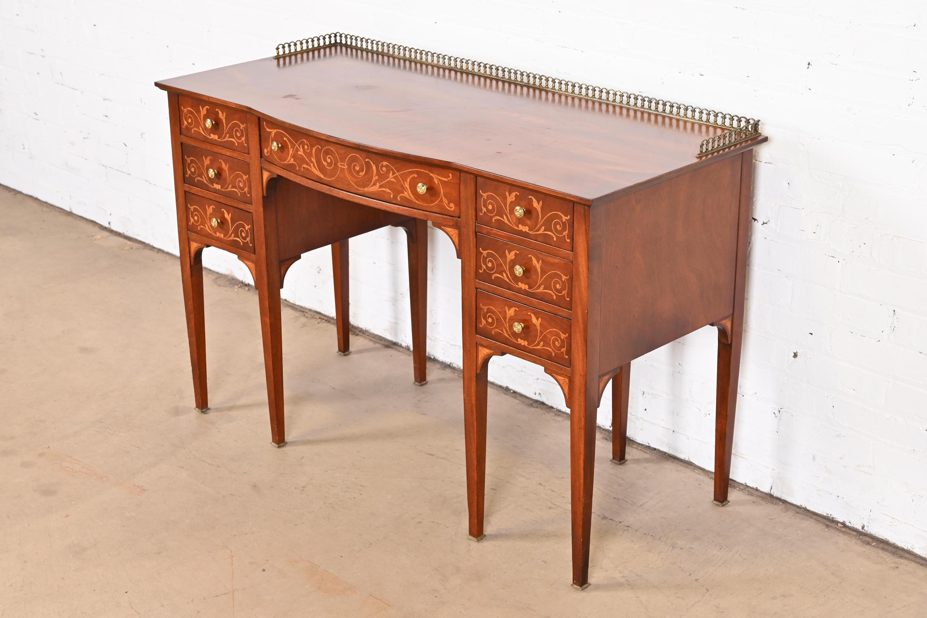 Mid-20th Century French Regency Louis XVI Mahogany Inlaid Marquetry Vanity by Johnson Furniture For Sale