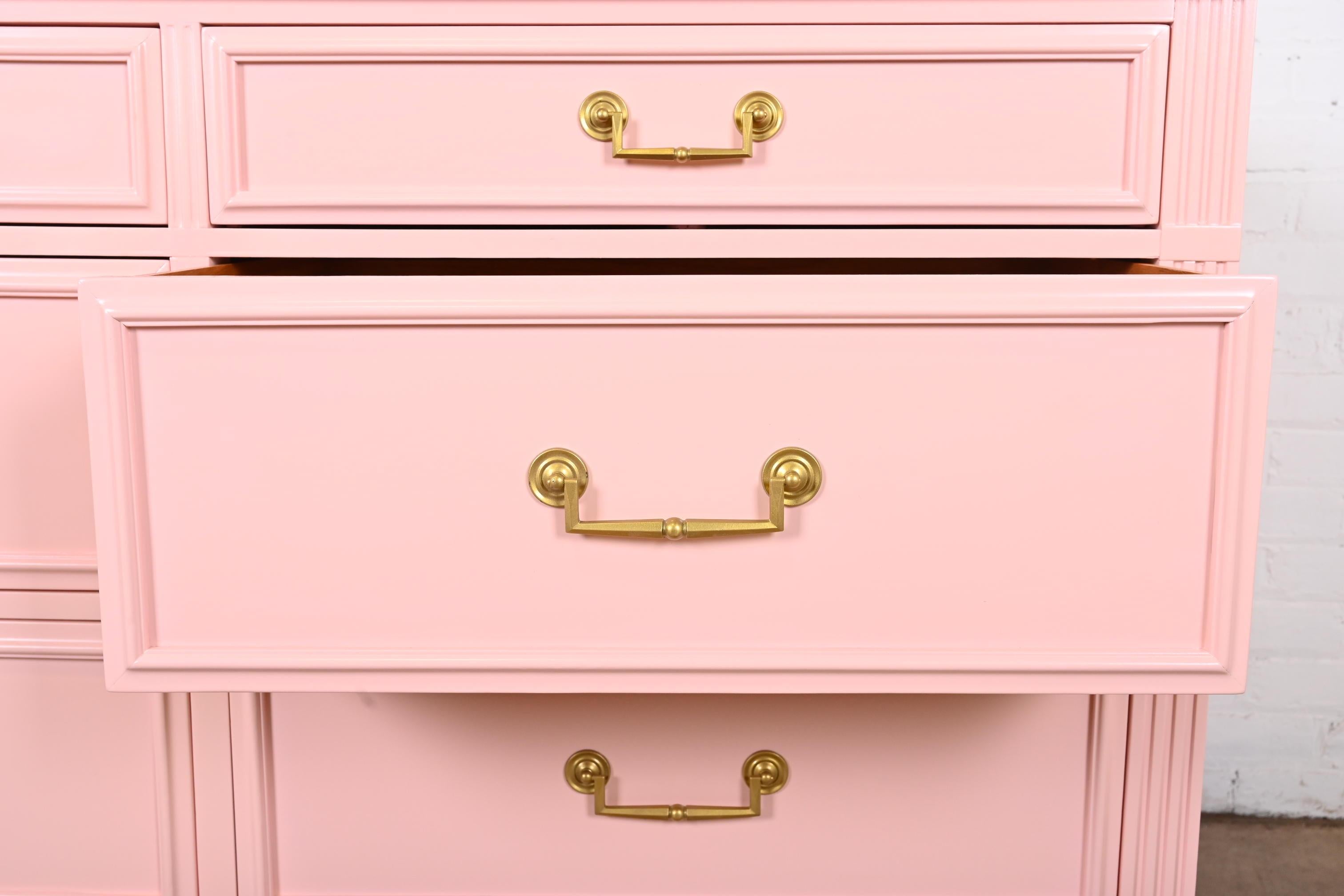 French Regency Louis XVI Pink Lacquered Dresser by National Mt. Airy, Refinished 1