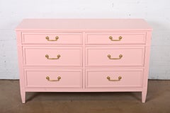 French Regency Louis XVI Pink Lacquered Dresser by National Mt. Airy, Refinished