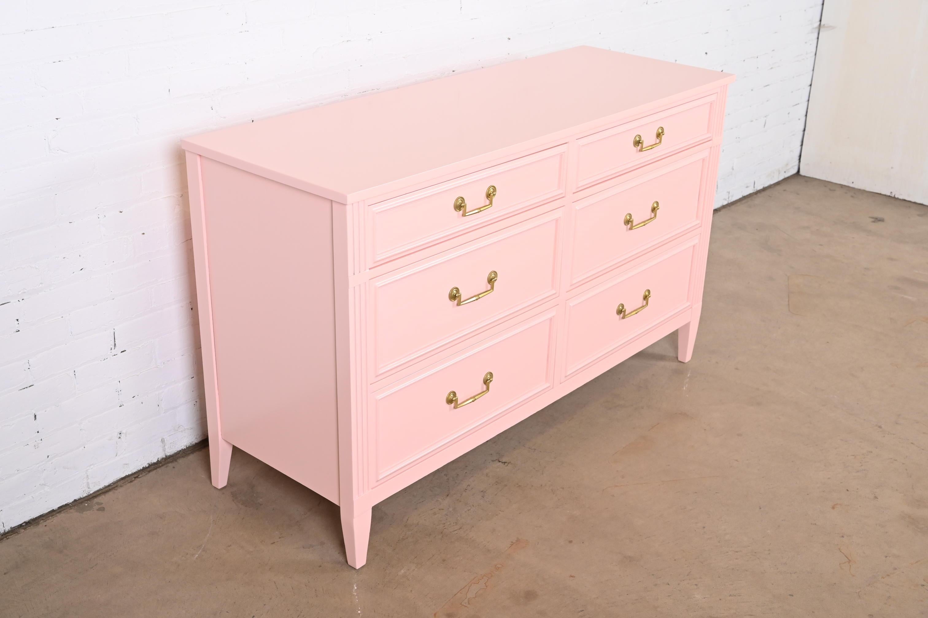 American French Regency Louis XVI Pink Lacquered Dresser by National Mt. Airy, Refinished