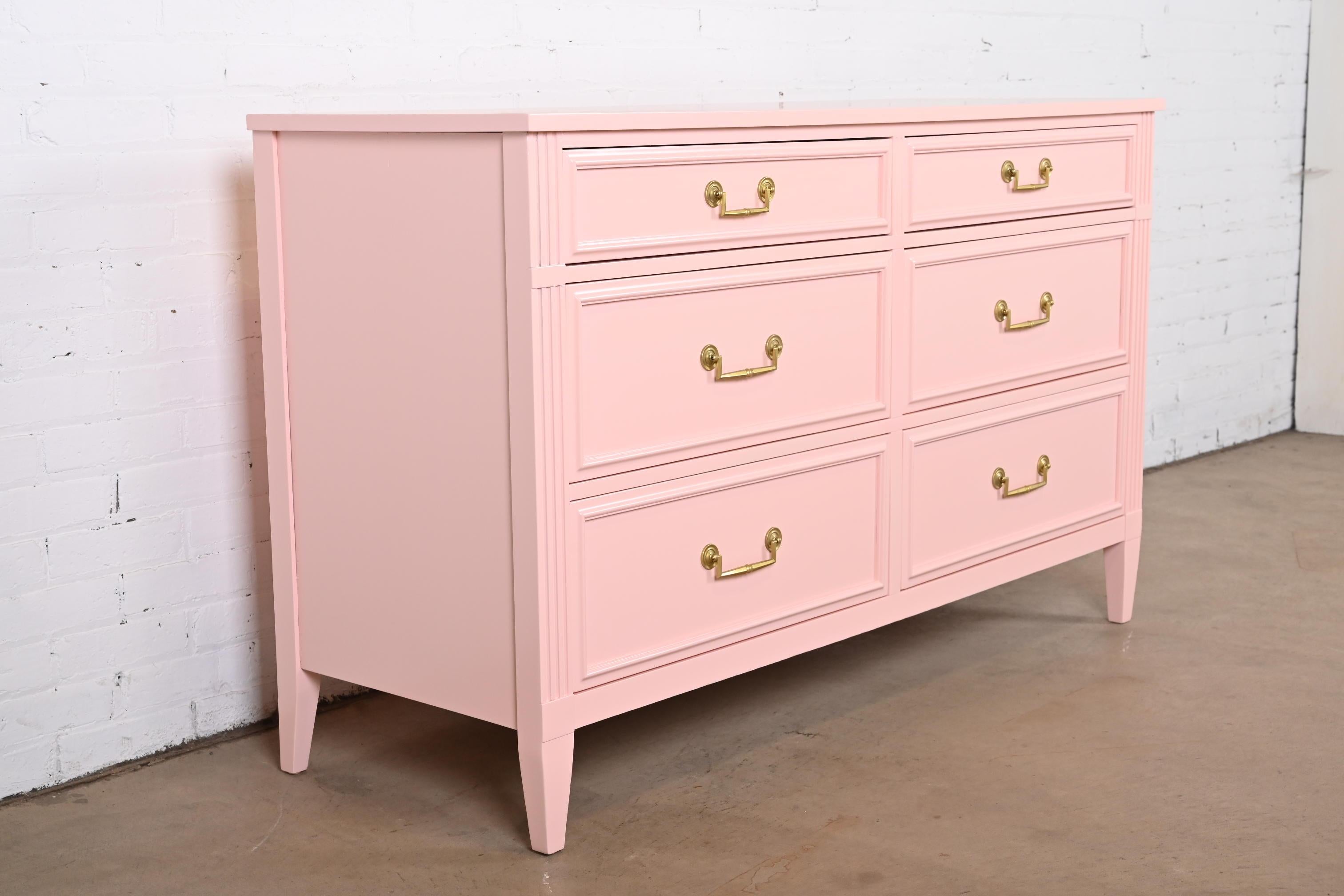 French Regency Louis XVI Pink Lacquered Dresser by National Mt. Airy, Refinished In Good Condition In South Bend, IN