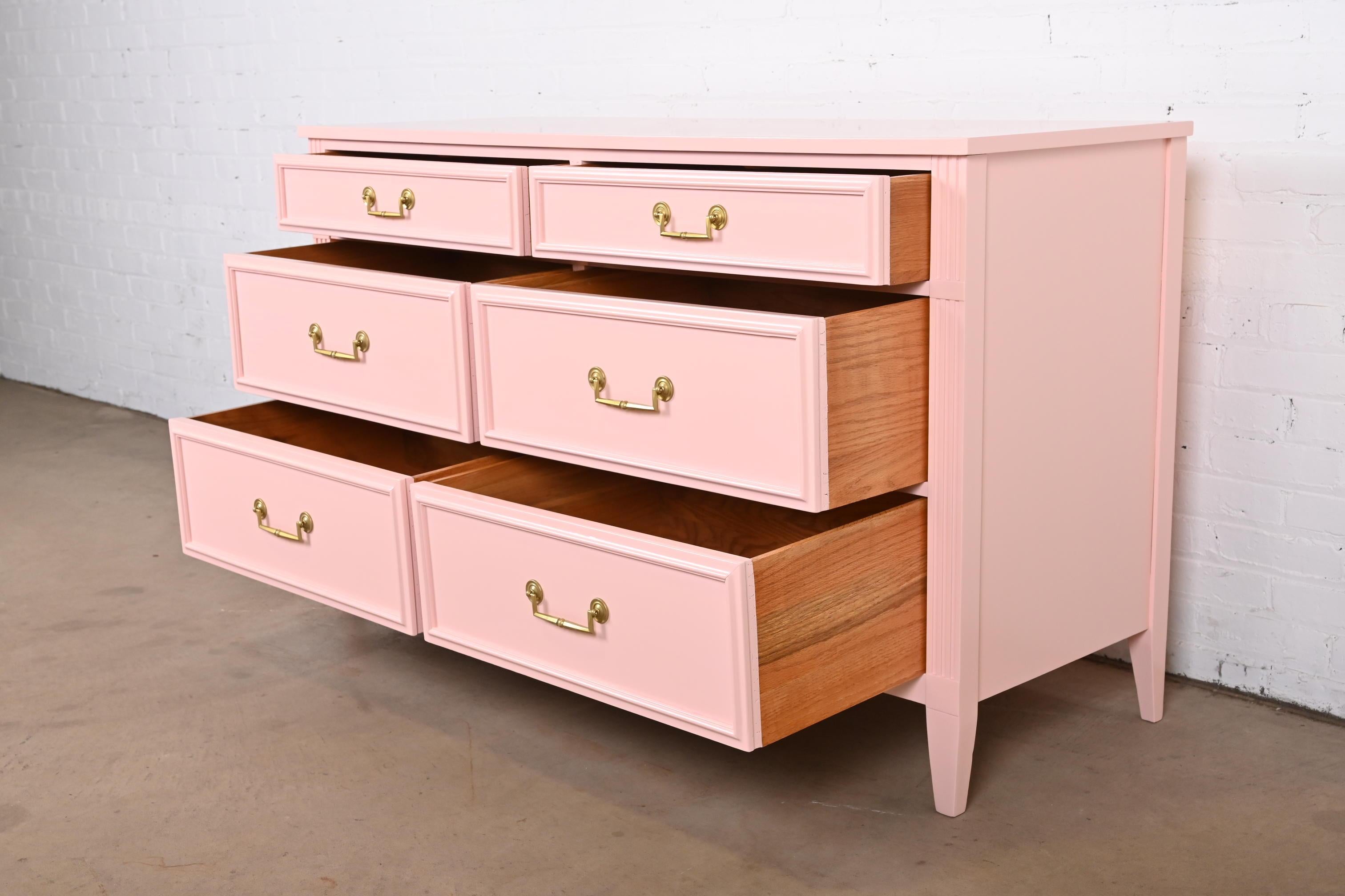 Mid-20th Century French Regency Louis XVI Pink Lacquered Dresser by National Mt. Airy, Refinished