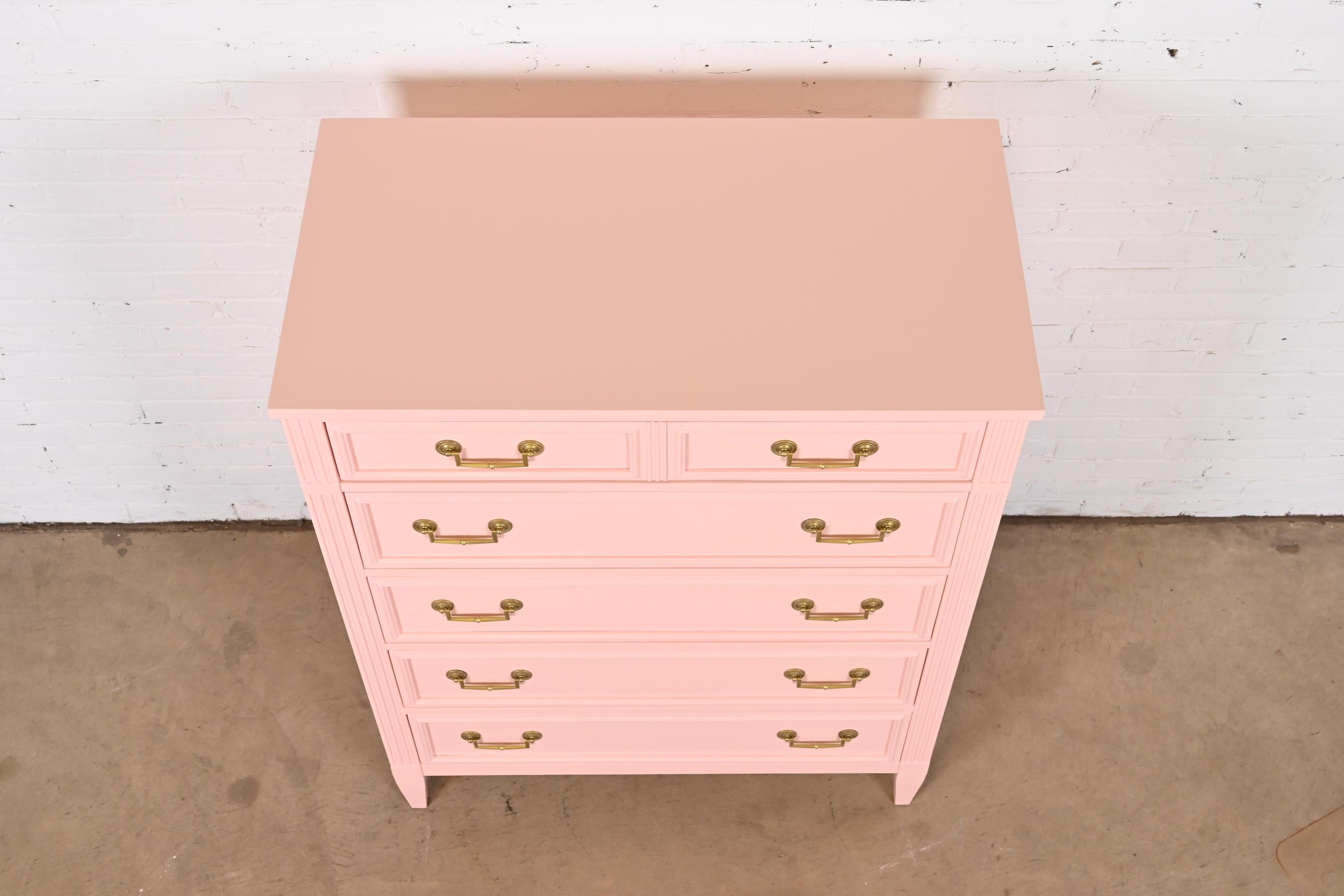 French Regency Louis XVI Pink Lacquered Highboy Dresser by National Mt. Airy 5