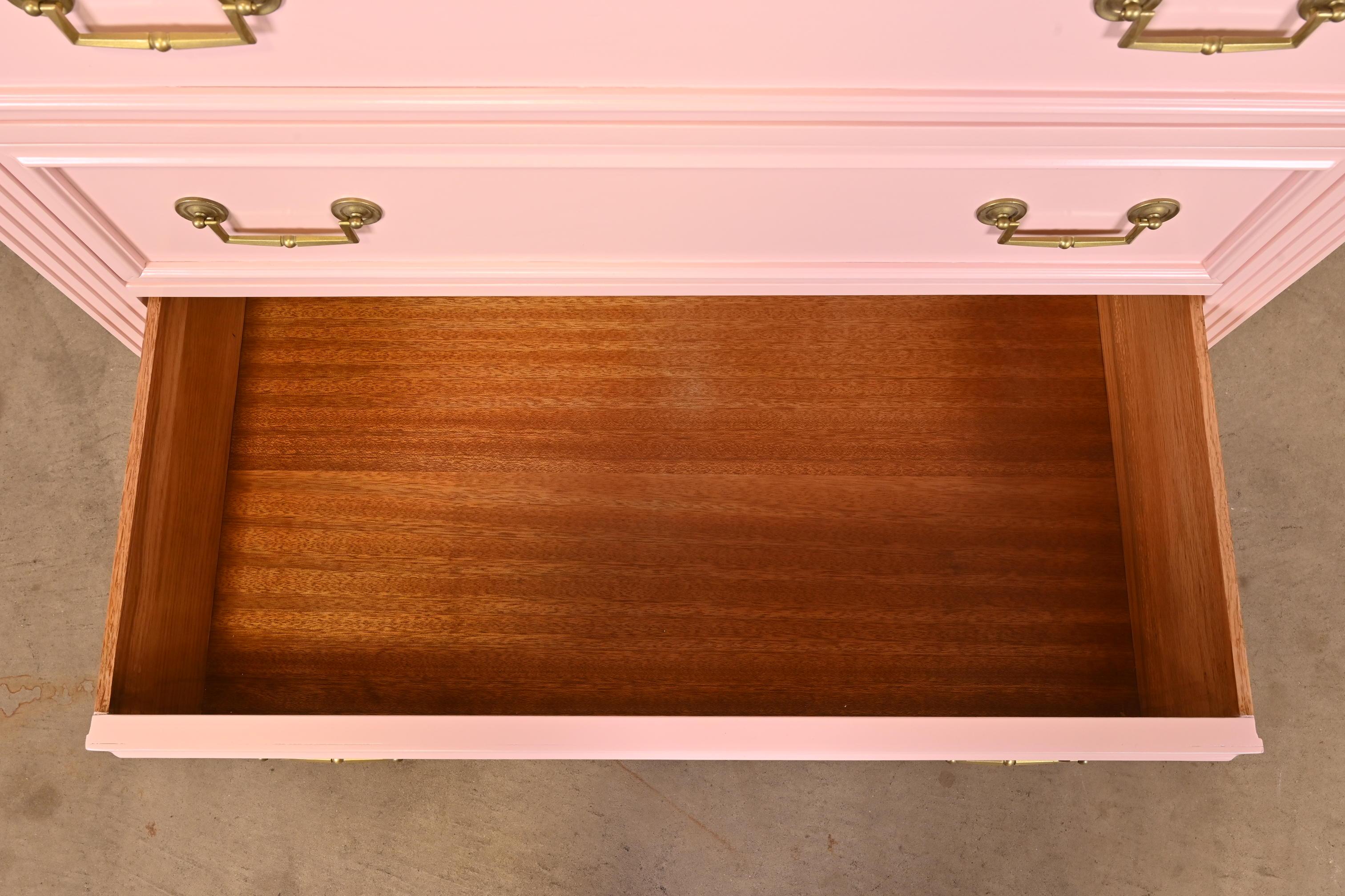 French Regency Louis XVI Pink Lacquered Highboy Dresser by National Mt. Airy 2